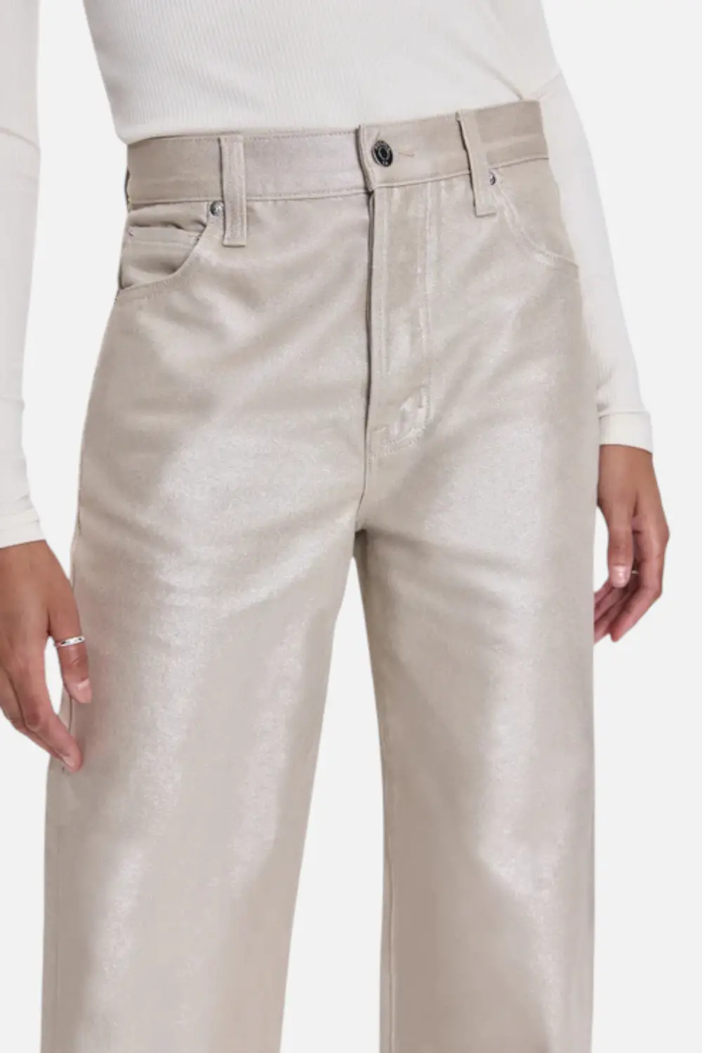 Pistola Tate High Rise Bowed Wide Leg Jean In Champagne Luster 1