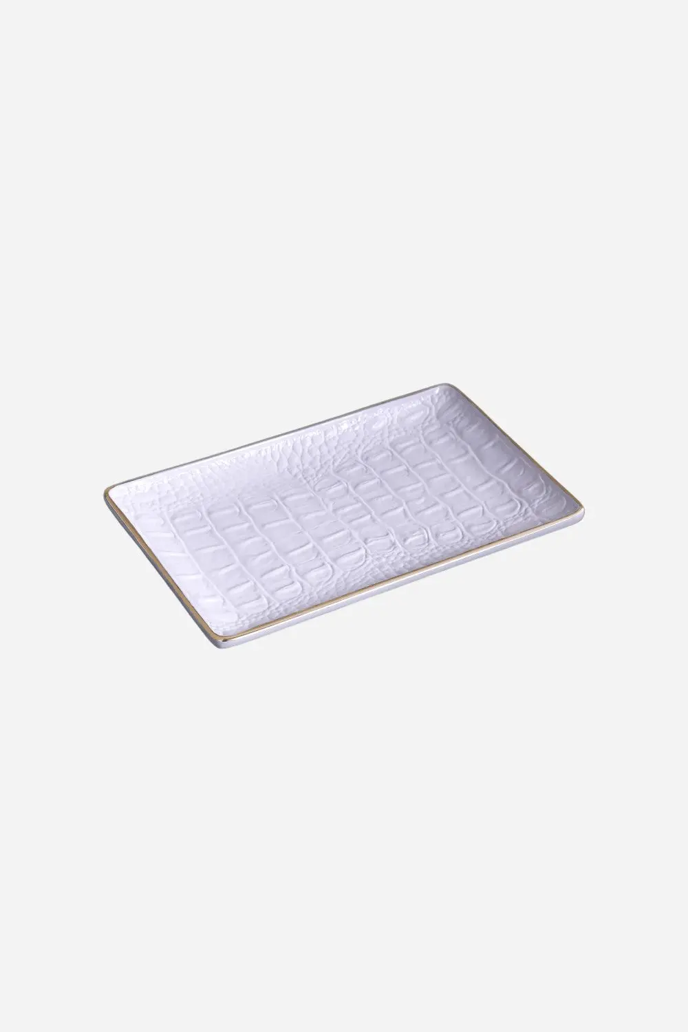 Beatriz Ball Thanni Croc Mini Tray In White And Gold 1