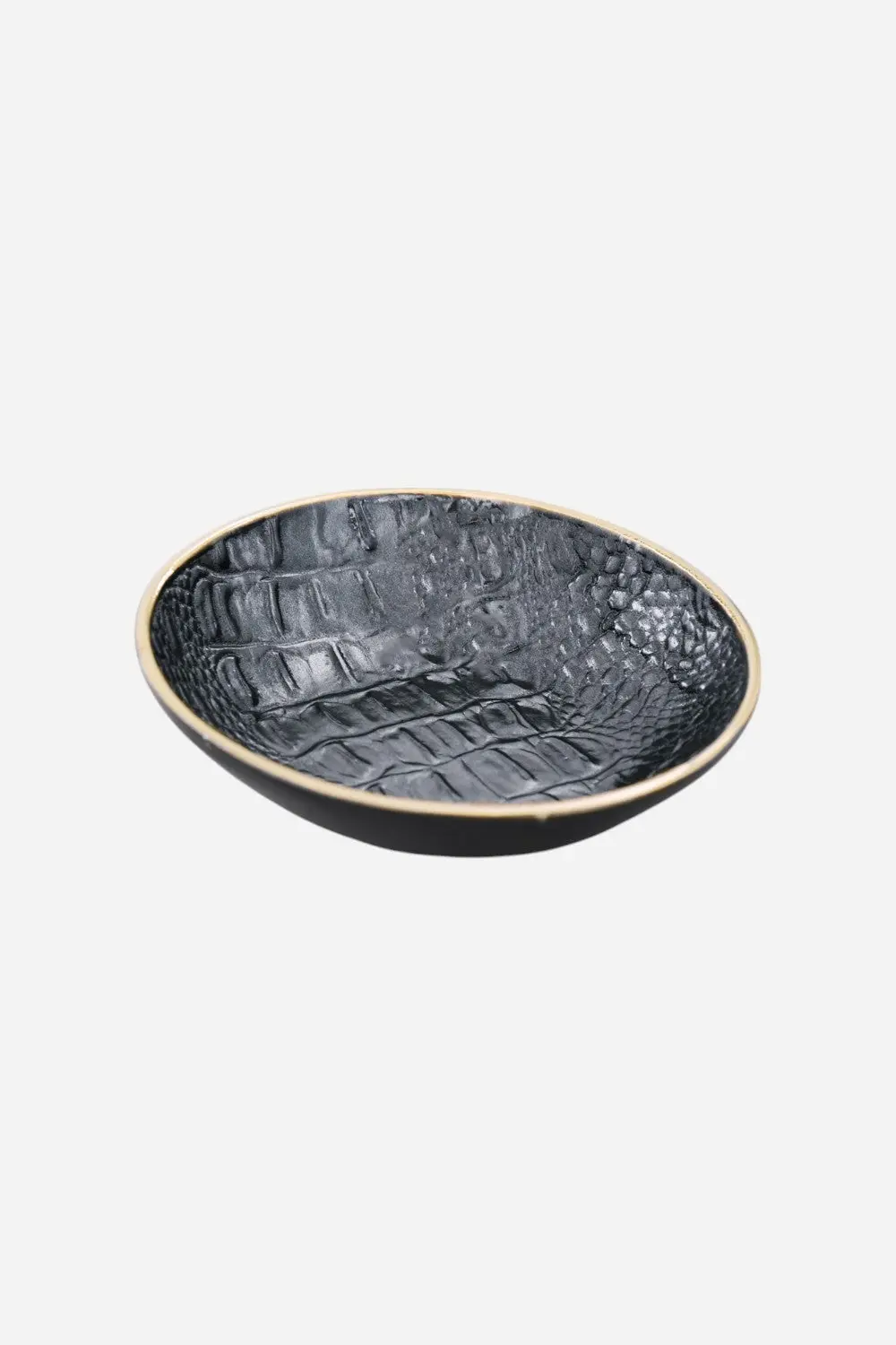 Beatriz Ball Thanni Croc Small Round Bowl In Black And Gold 1