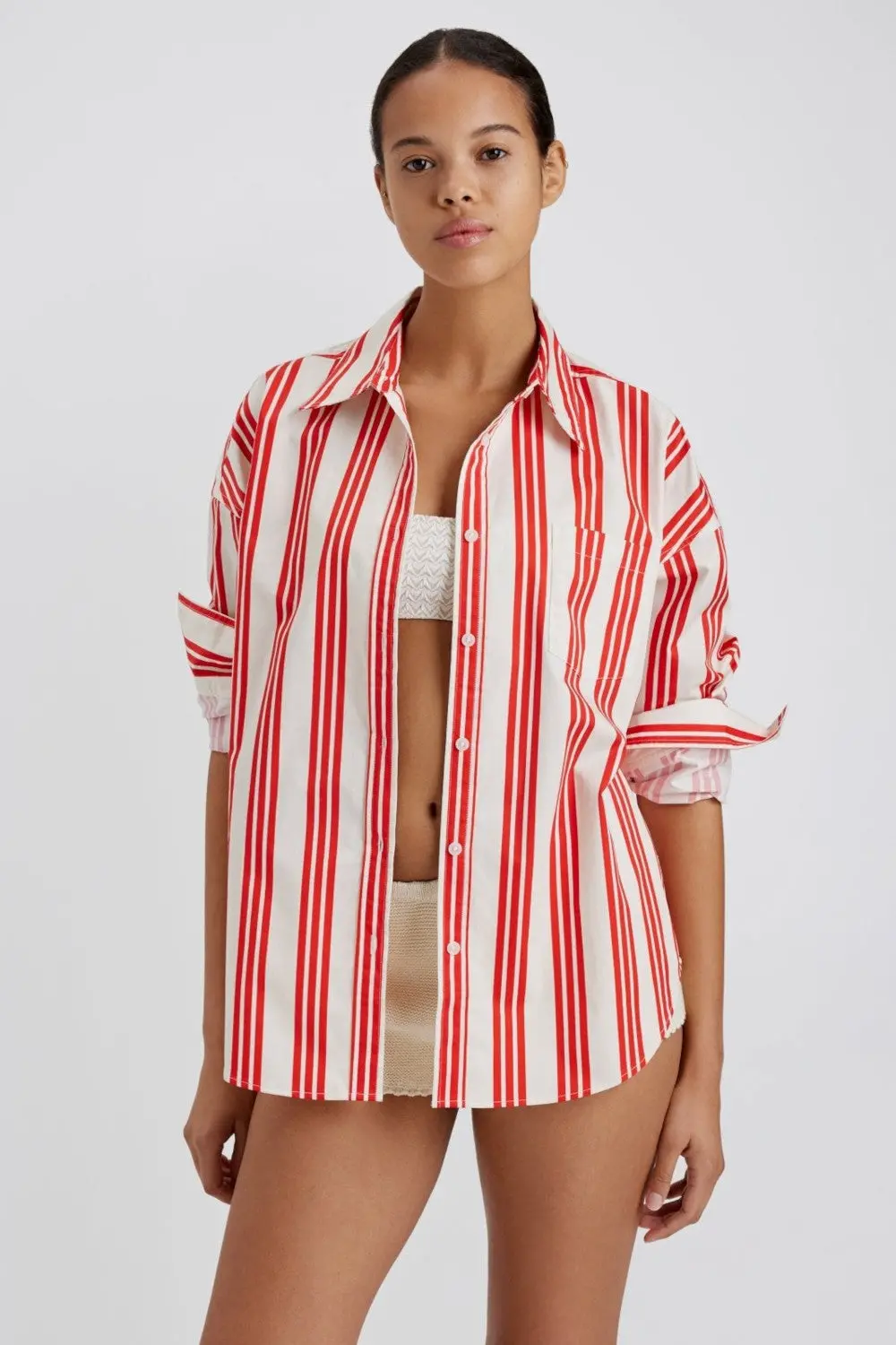 Solid & Striped The Dylan Button Down Shirt In Lipstick Red Stripe 1