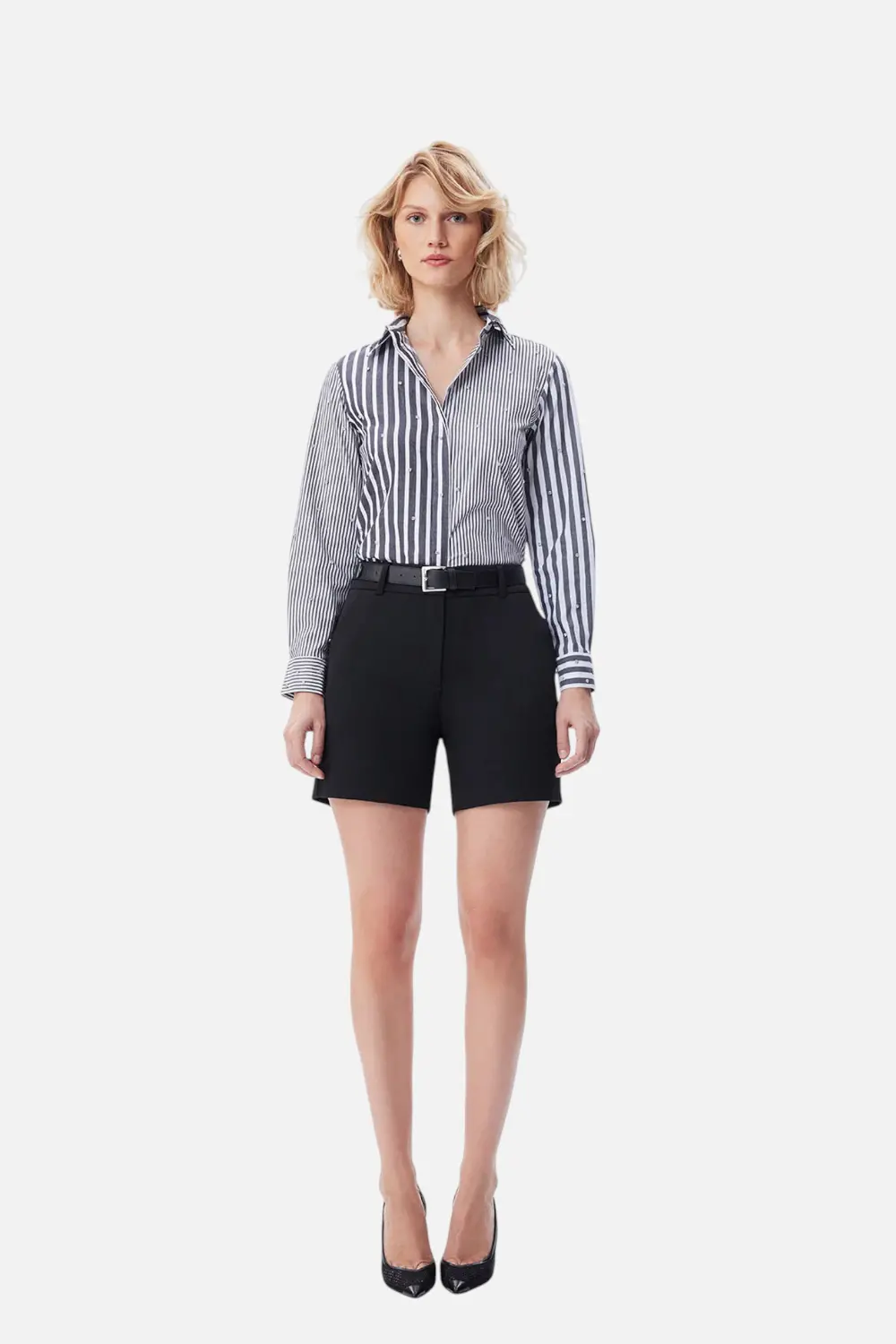 Echo Mix Stripe Pearly Shirt In Black/Crystal 1