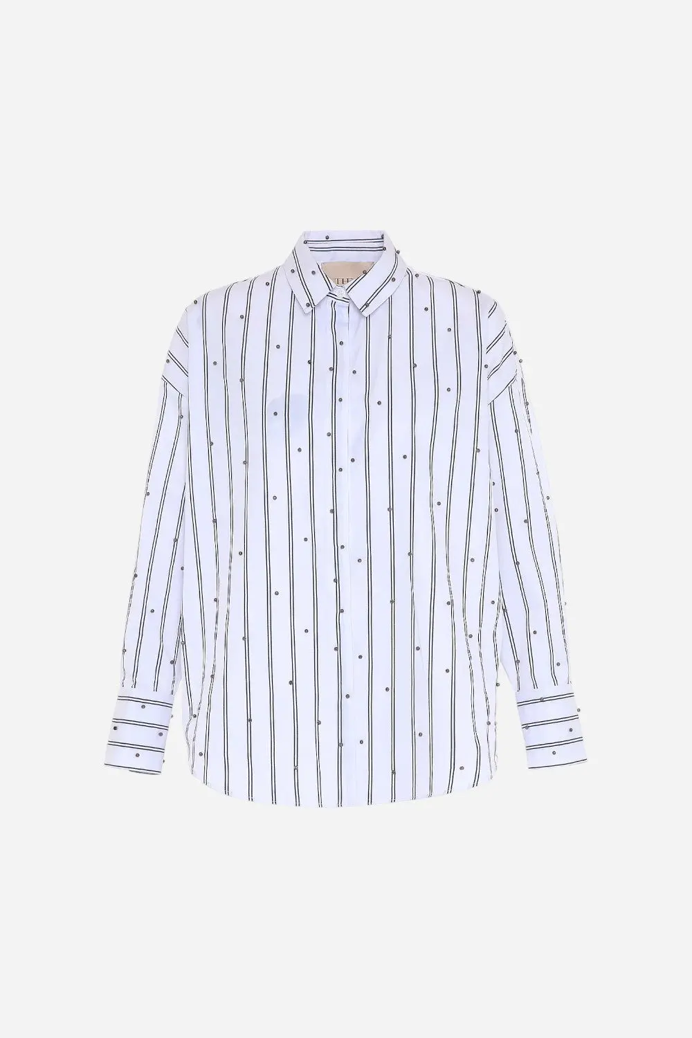 Theo The Label Echo Pearly Shirt In White/Gunmetal 1