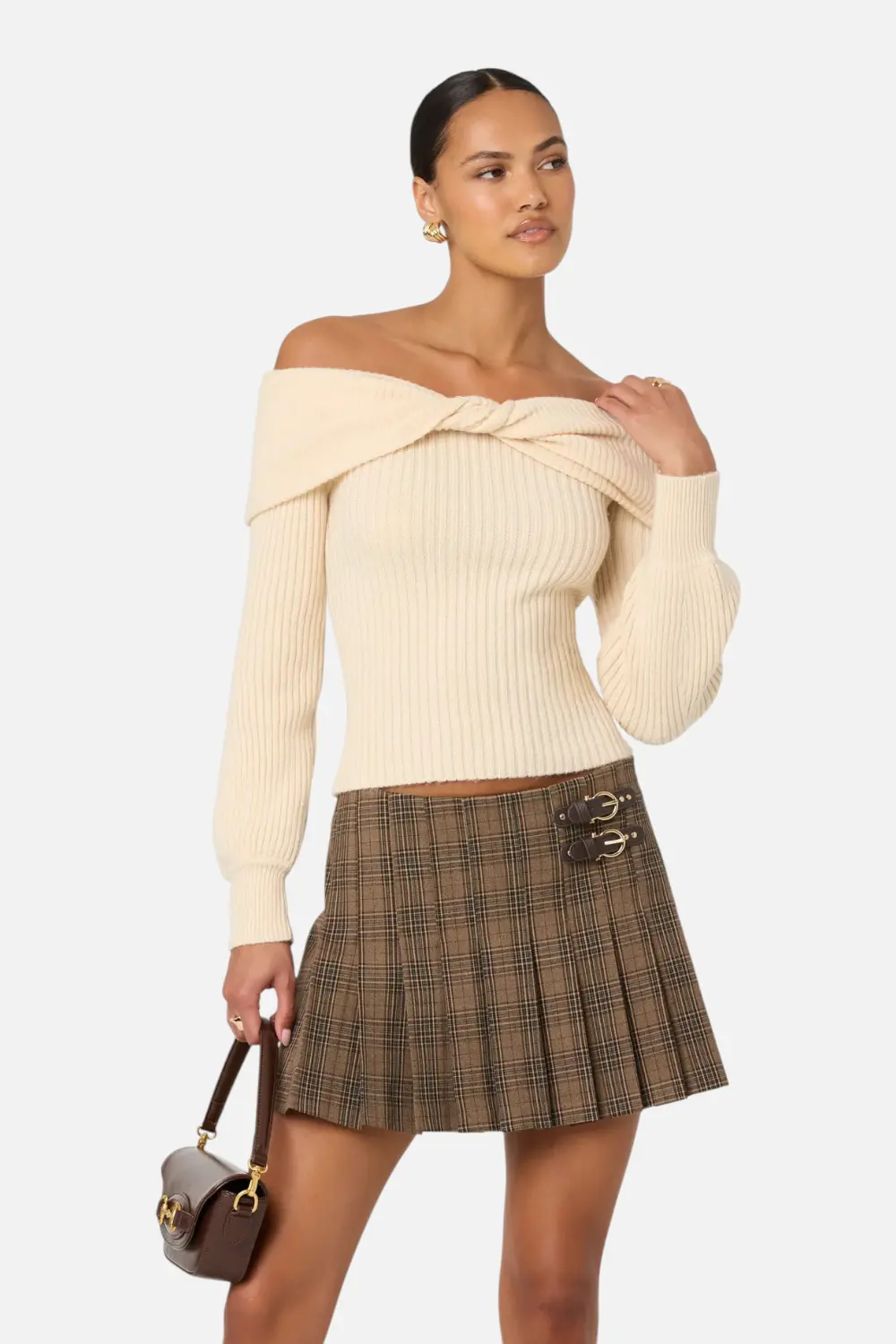 Astr The Label Tilde Twist Off Shoulder Sweater In Cream 1