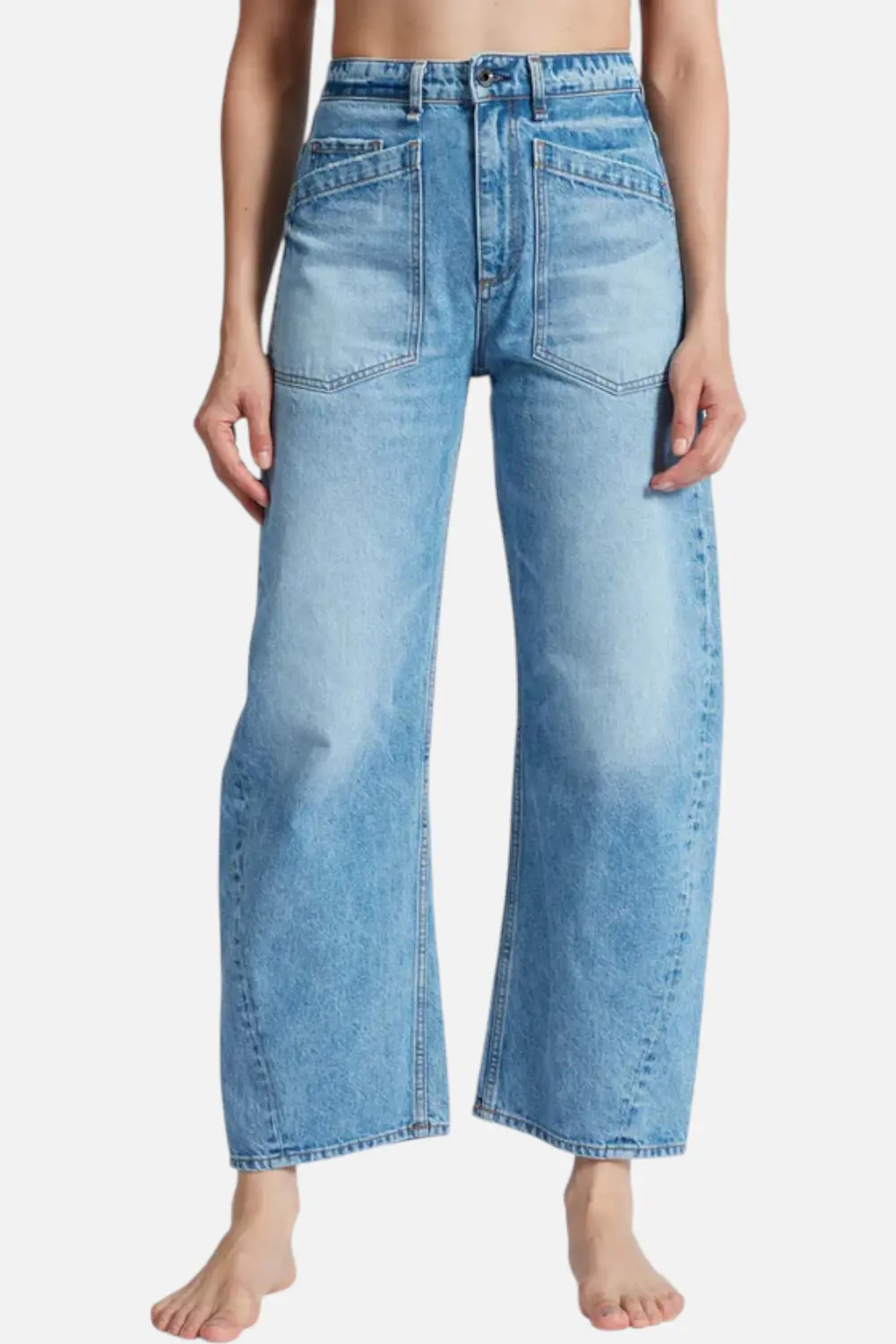 Askkny Women's Twisted Barrel Jean In Blondie Wash 1
