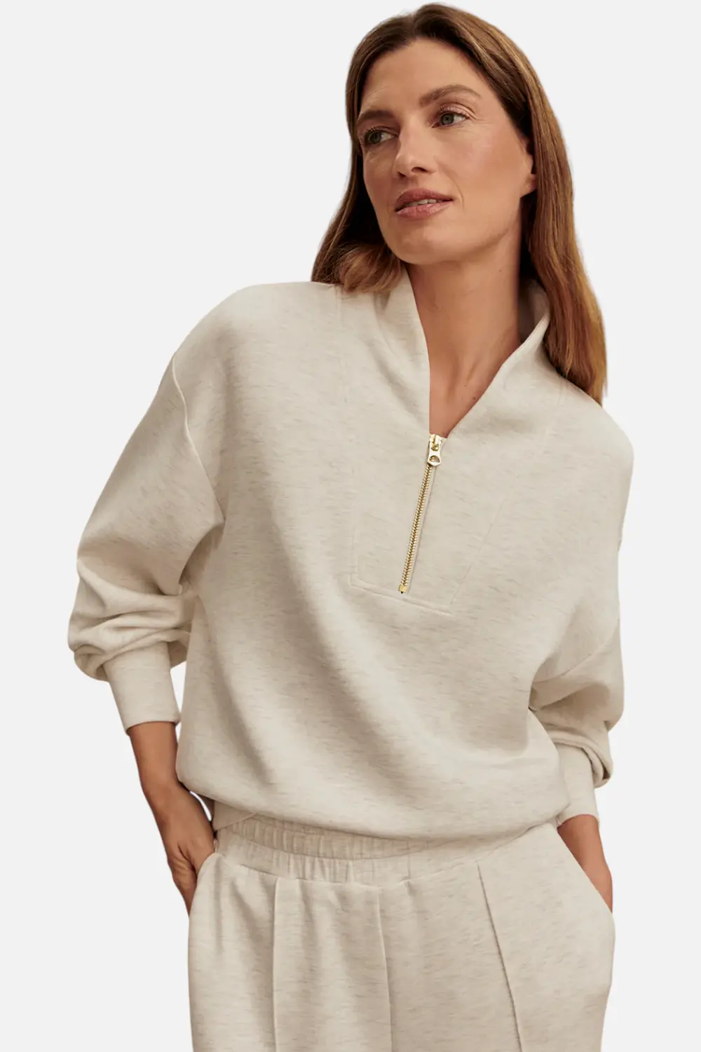 Varley Davidson Sweat In Ivory Marl 1
