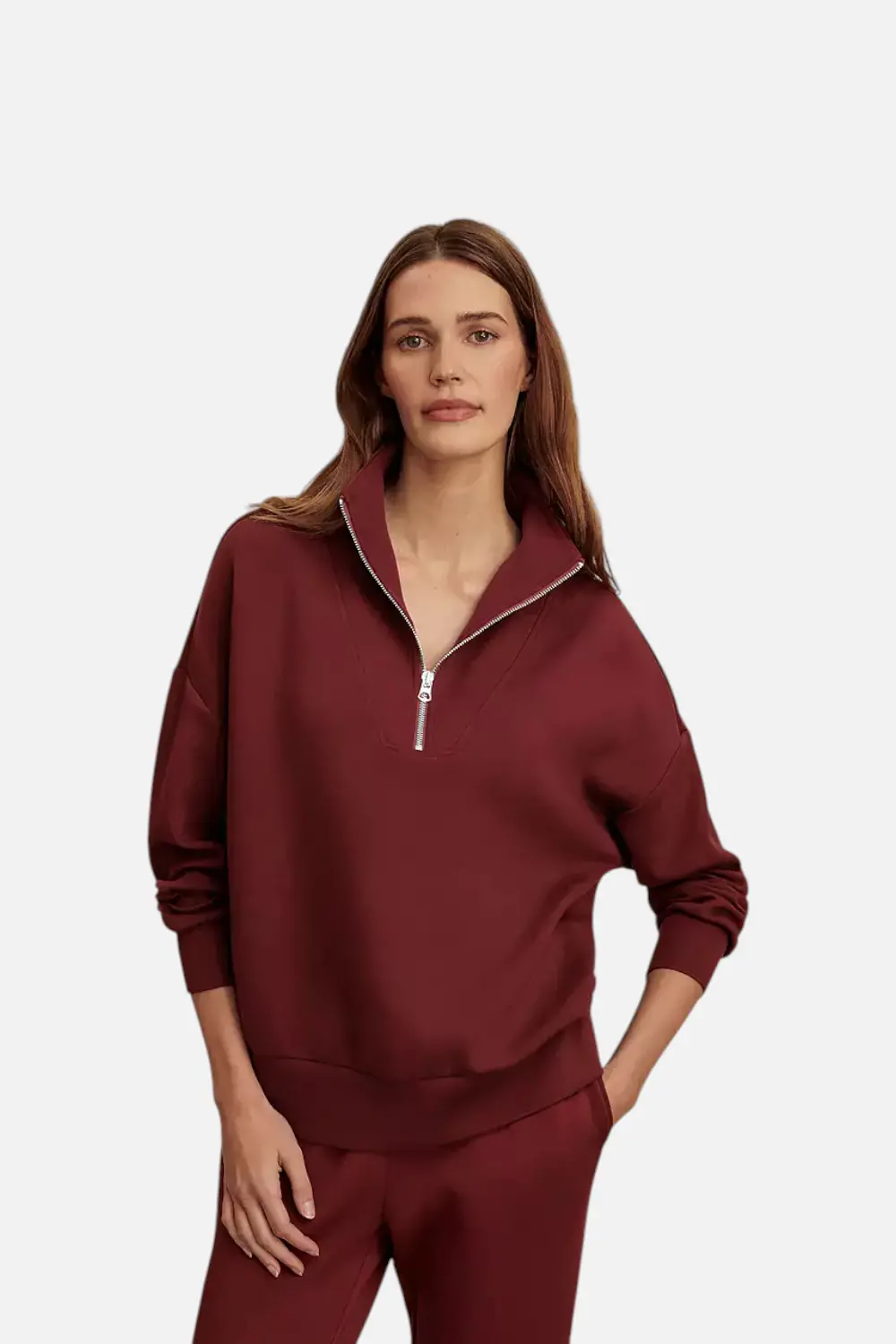 Varley Hawley Half Zip Sweat In New Maroon 1