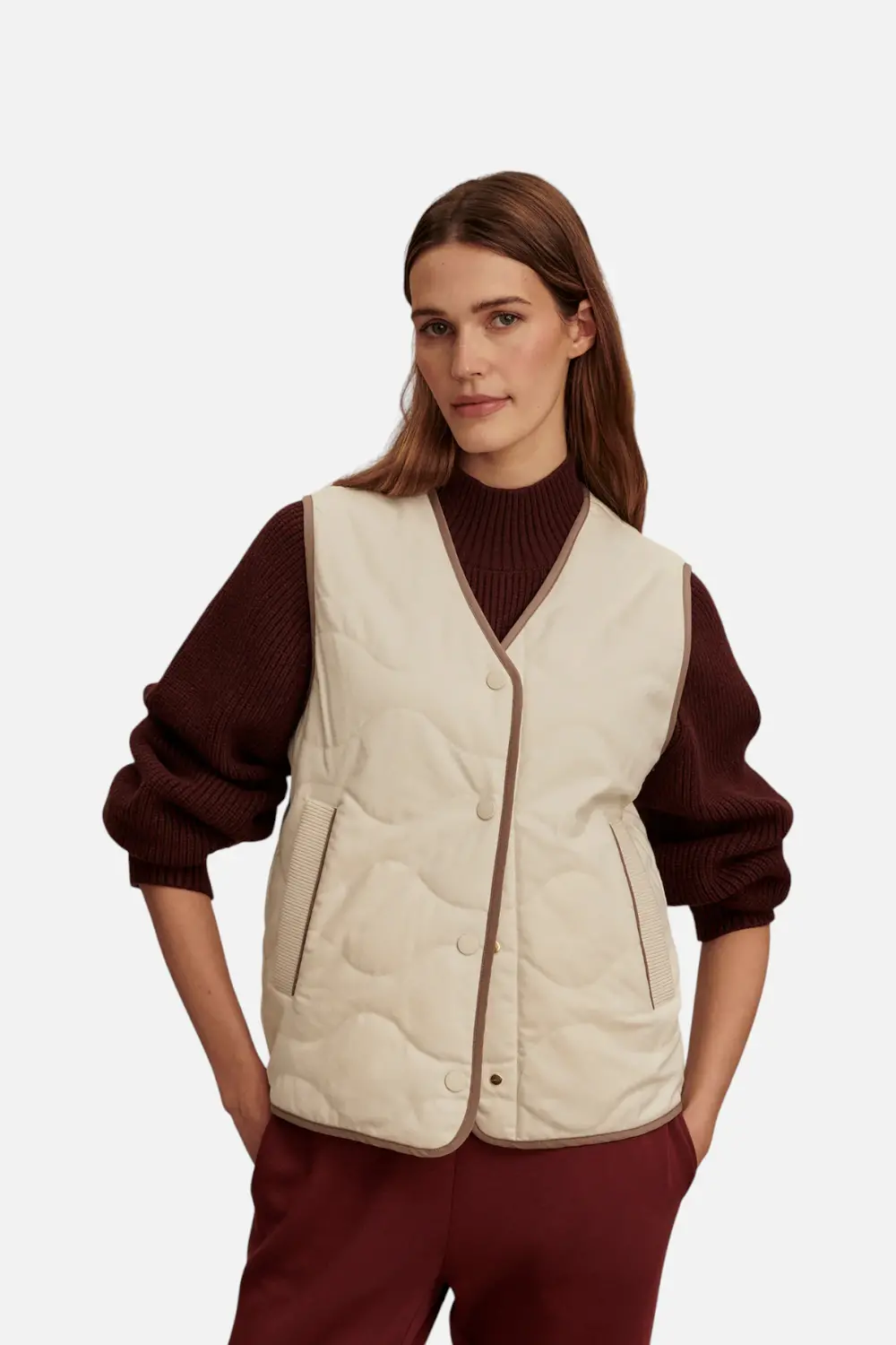 Varley Lori Reversible Gilet In Ash Taupe & Birch 1