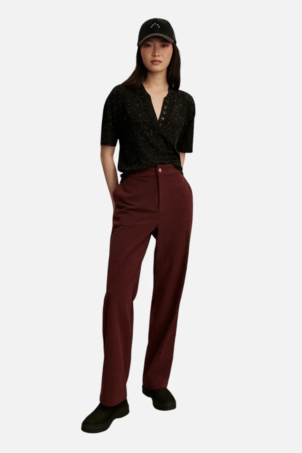 Varley Odette Mock Placket Tee In Black 1