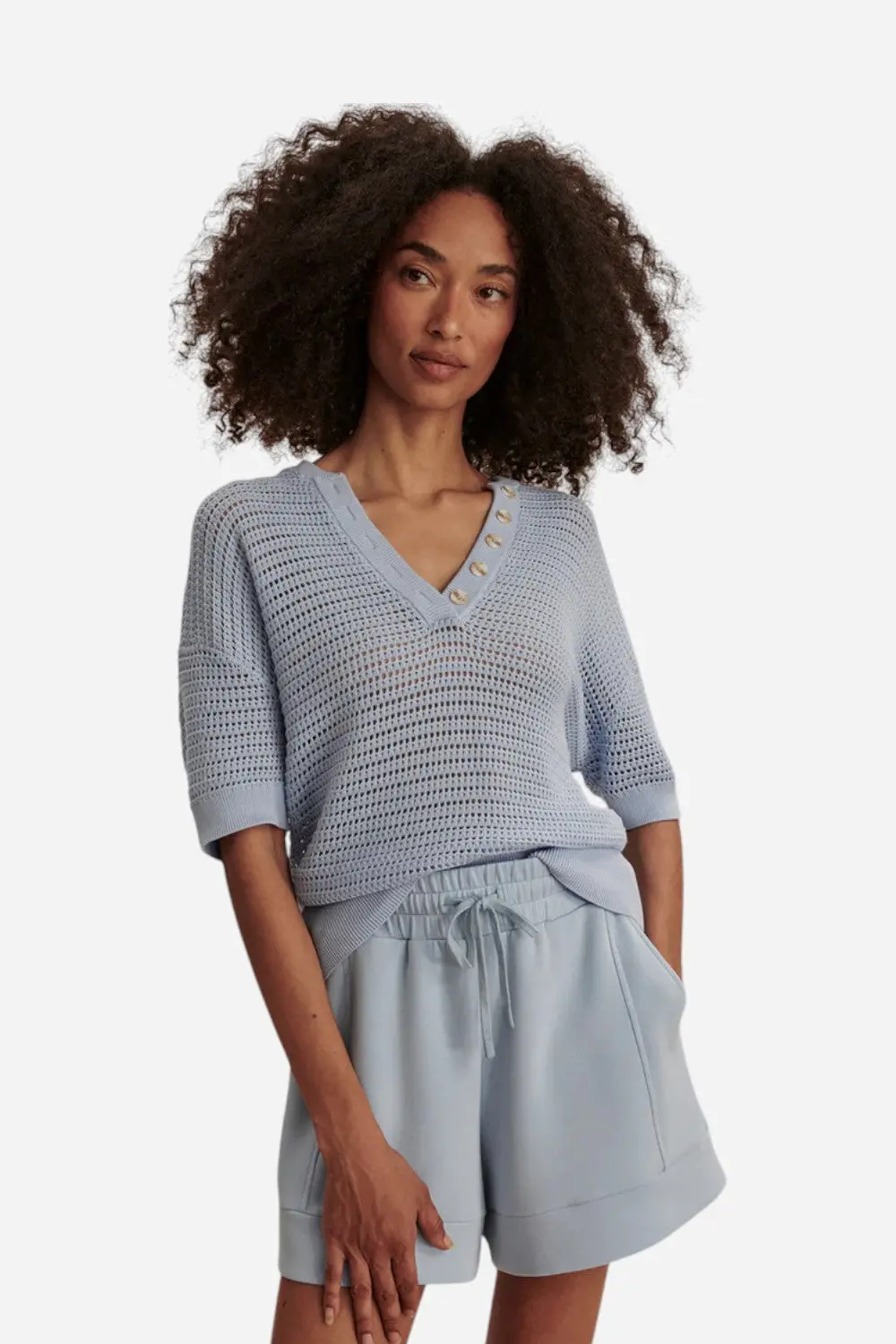 Varley Callie Knit Top In Cashmere Blue 1