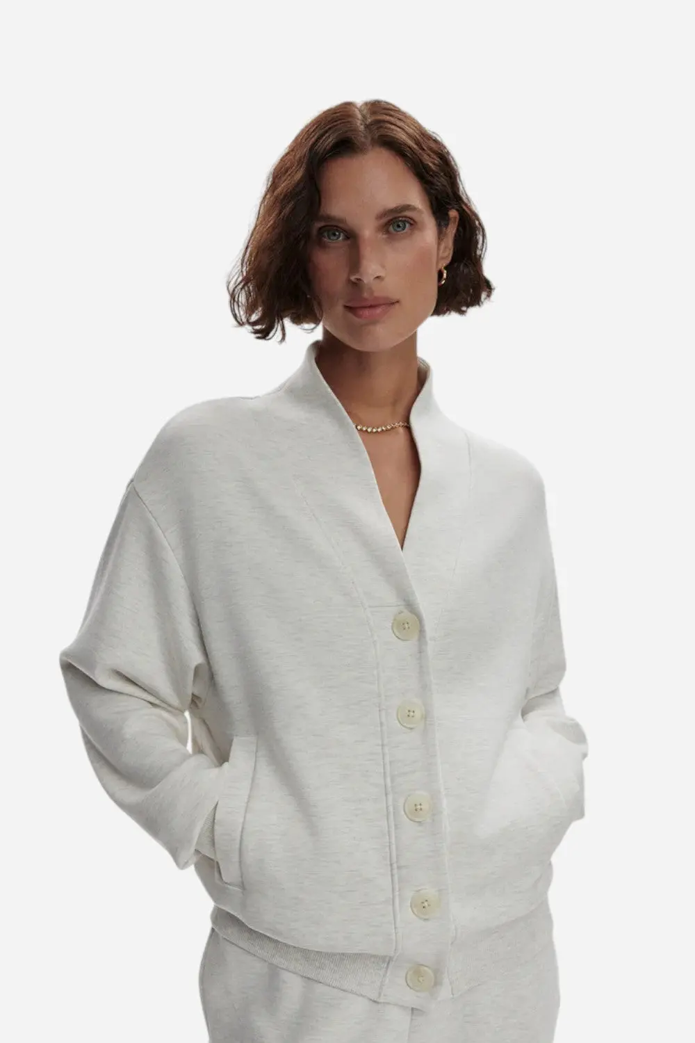 Varley Celeste Button Through Sweat In Ivory Marl 1