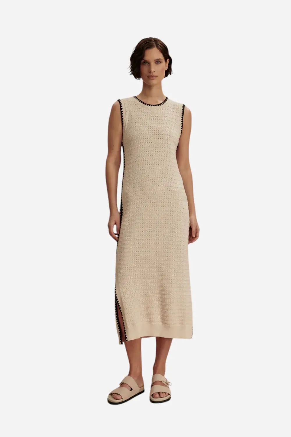 Varley Dwight Tank Knit Midi Dress In Birch 1