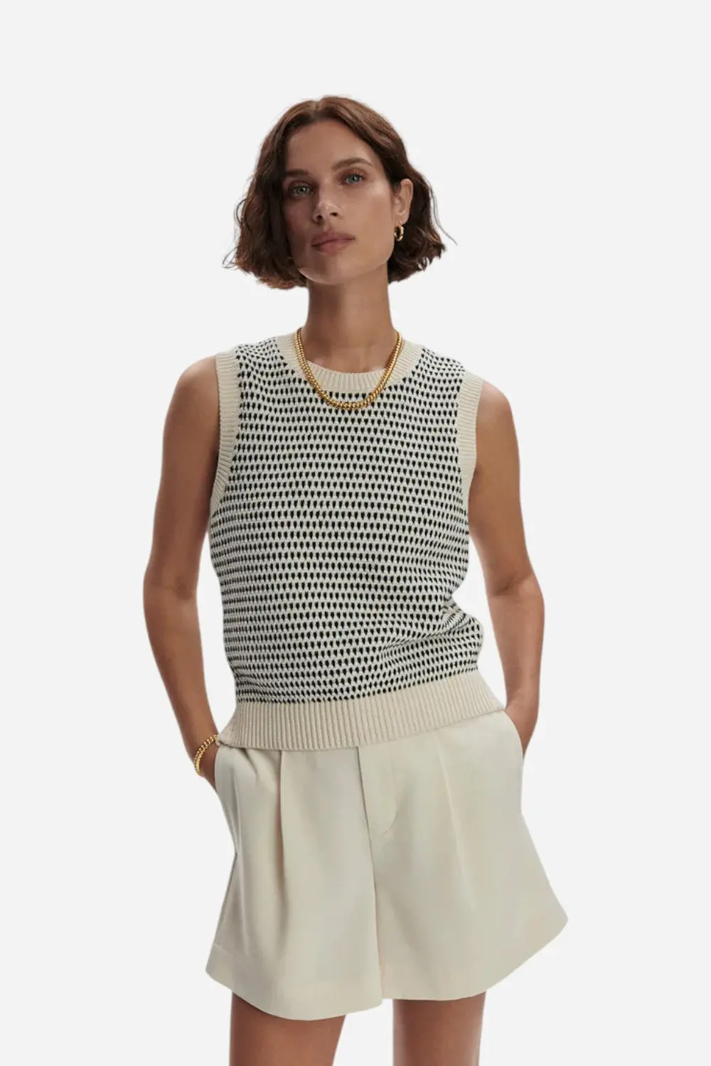 Varley Knowles Textured Knit Vest In Birch Multi Stitch 1