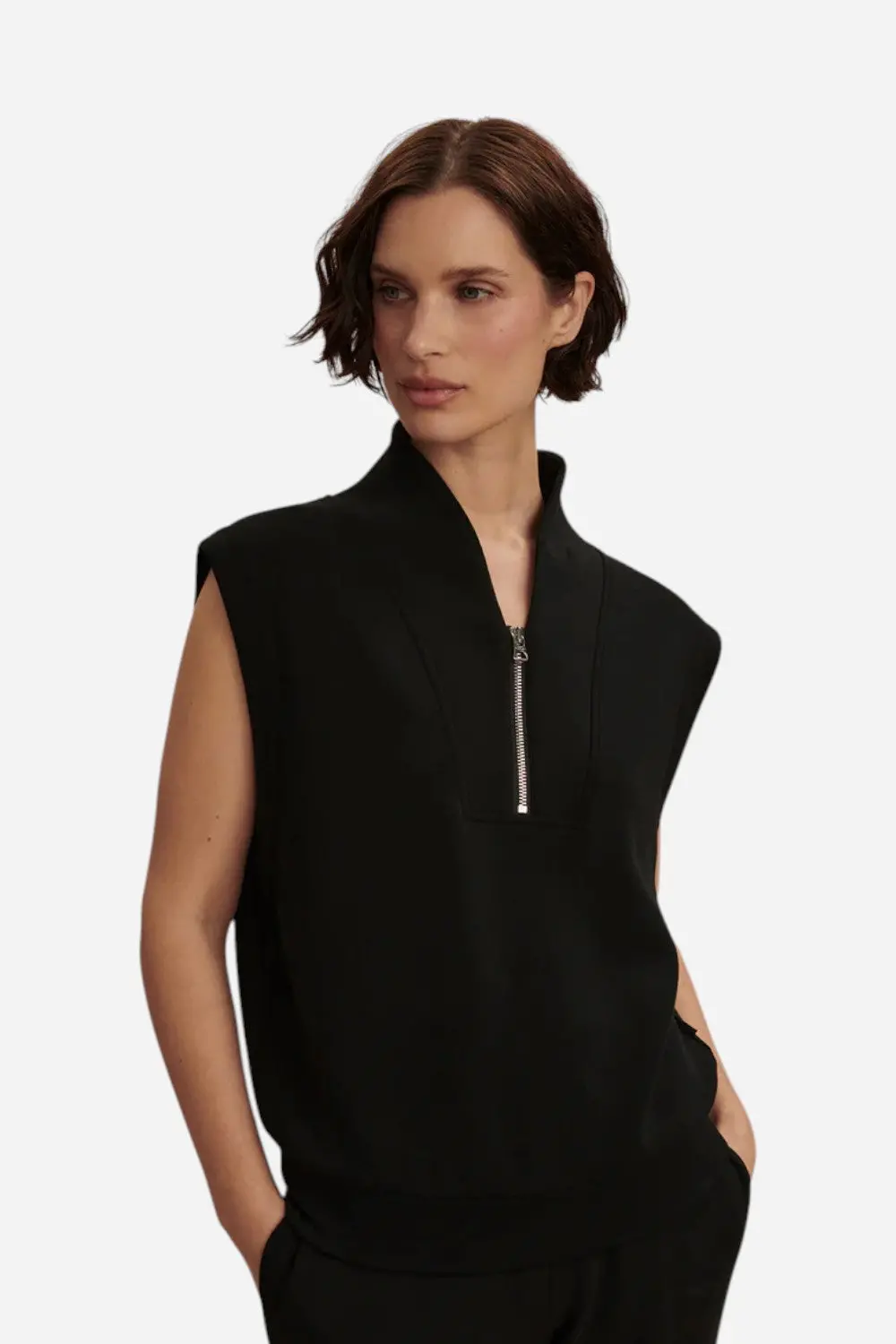 Varley Loretta Half-Zip Sleeveless Sweat In Black 1