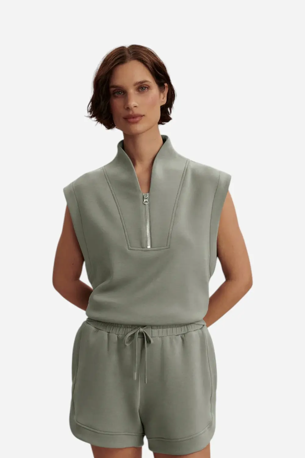 Varley Loretta Half-Zip Sleeveless Sweat In Shadow 1