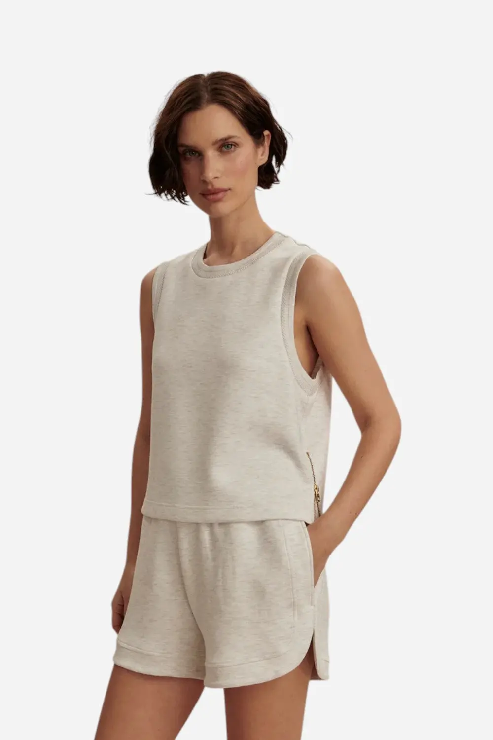 Varley Shea Crop Tank In Ivory Marl 1