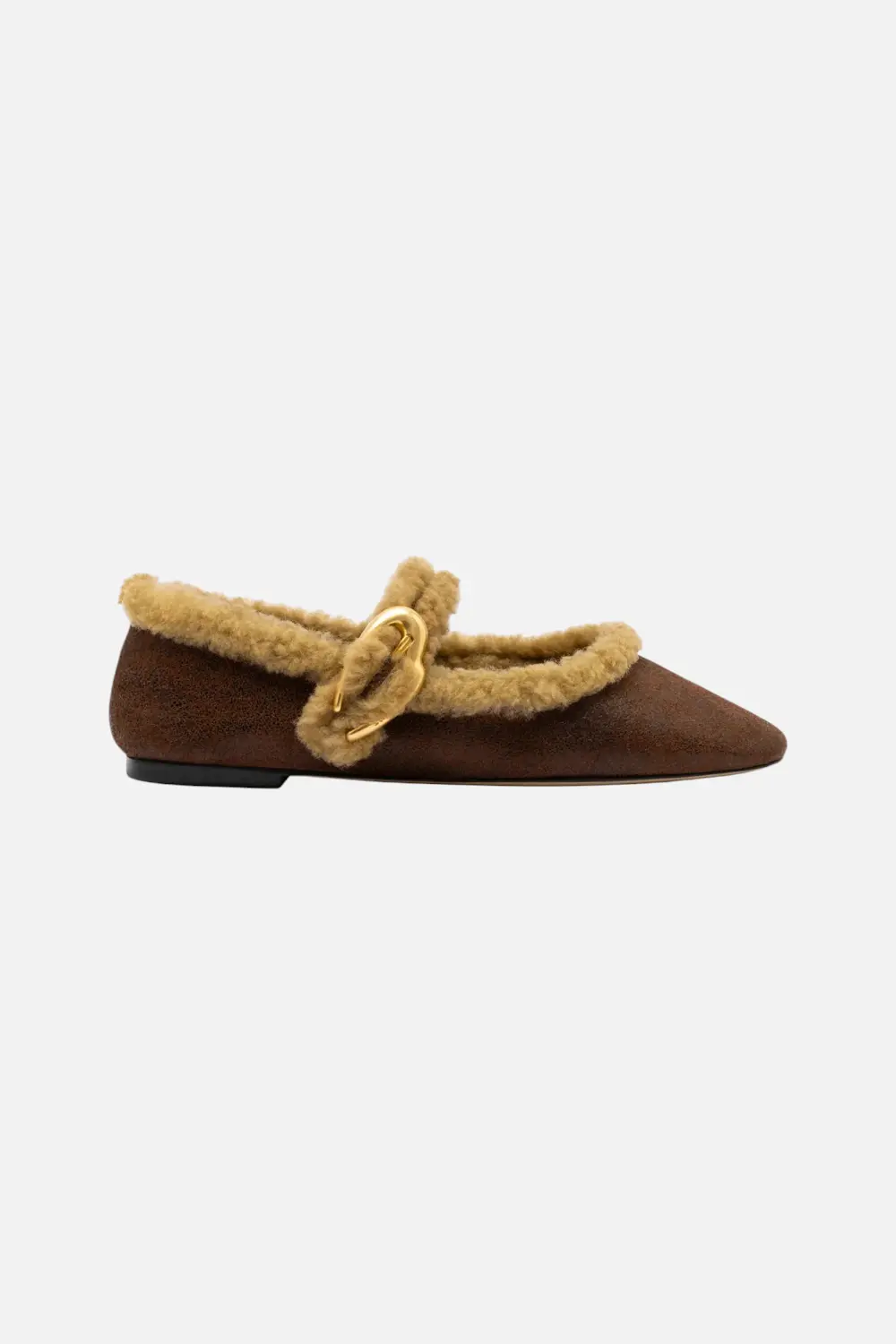 Larroude Women's Verona Ballet Flat In Cocoa Leather And Natural Shearling 1