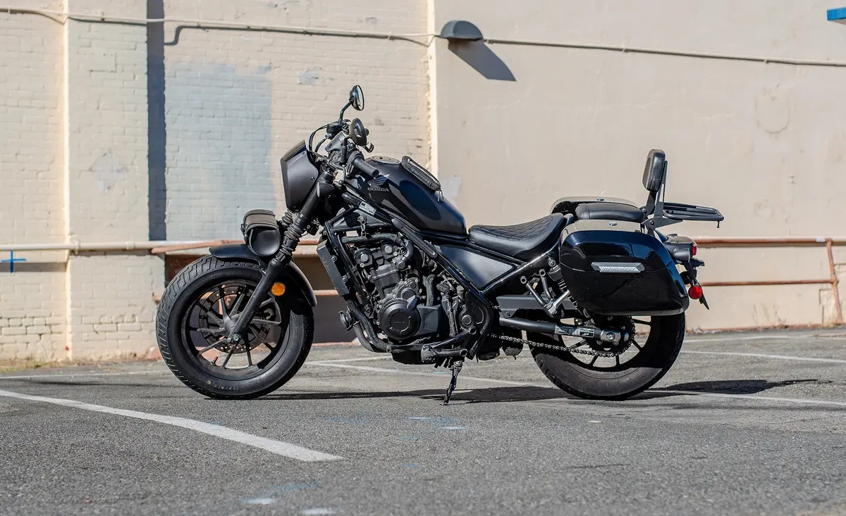 36L - Lamellar Raven Extra Large Honda Rebel 300 Shock Cut-Out Painted Motorcycle Hard Saddlebags 2