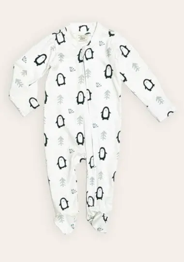 Viverano Penguin Zipper Footie Baby Romper In Natural 1