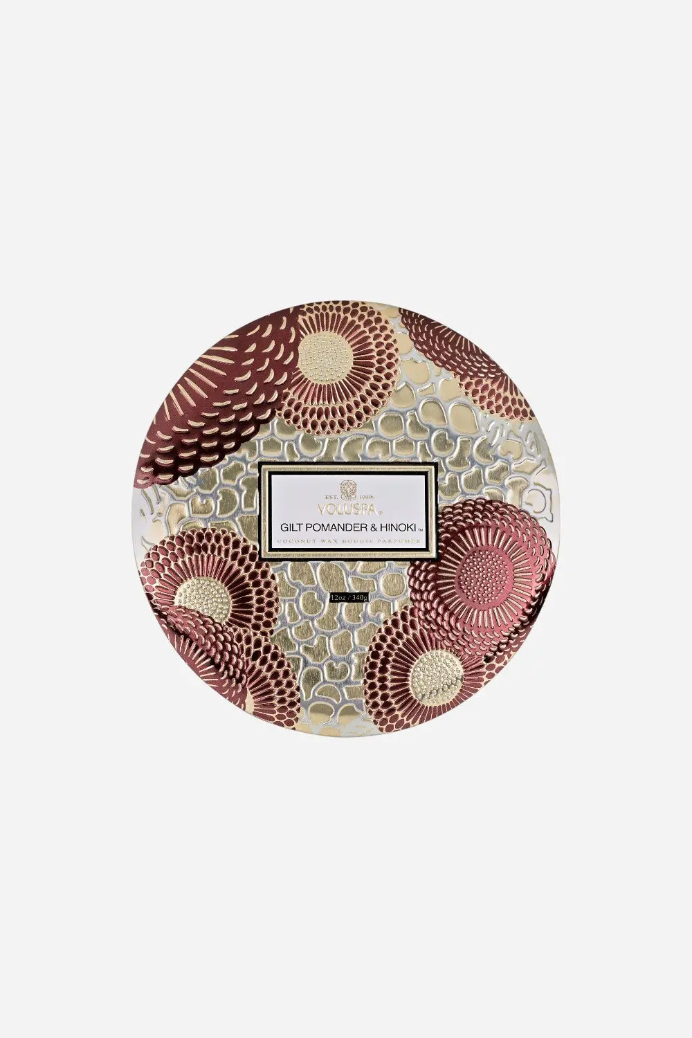 Voluspa Gilt Pomander & Hinoki 3 Wick Tin Candle, 12Oz 1