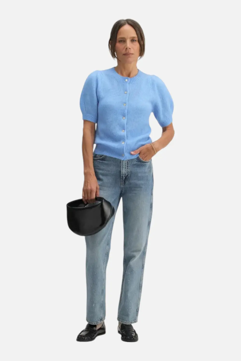 W. Cashmere Sheila Puff Sleeve Short Sleeve Cardi Cornflower 1