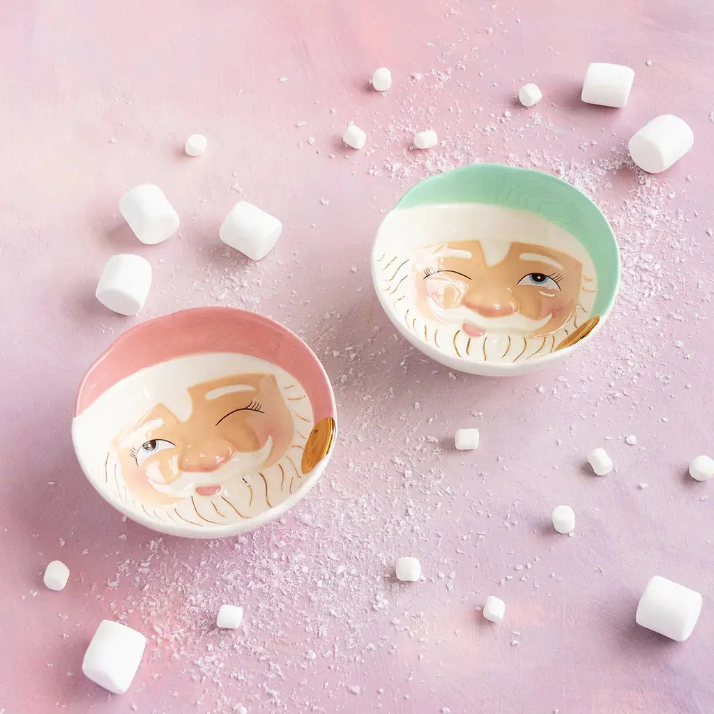 Papa Noel Winky Eye Santa Bowl, Pink 1