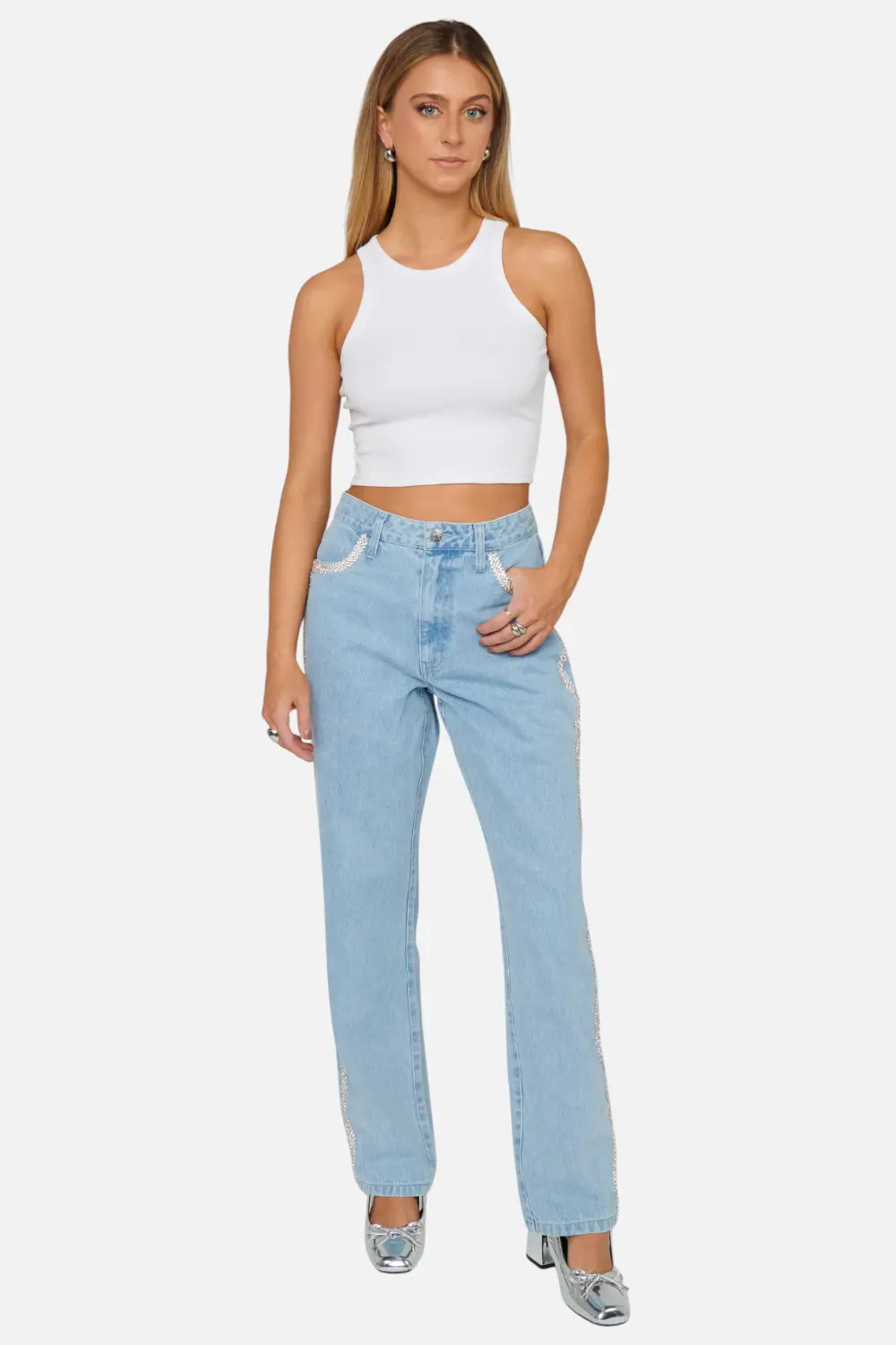 Show Me Your Mumu Icon Jeans In Indigo With Rhinestone Trim 1
