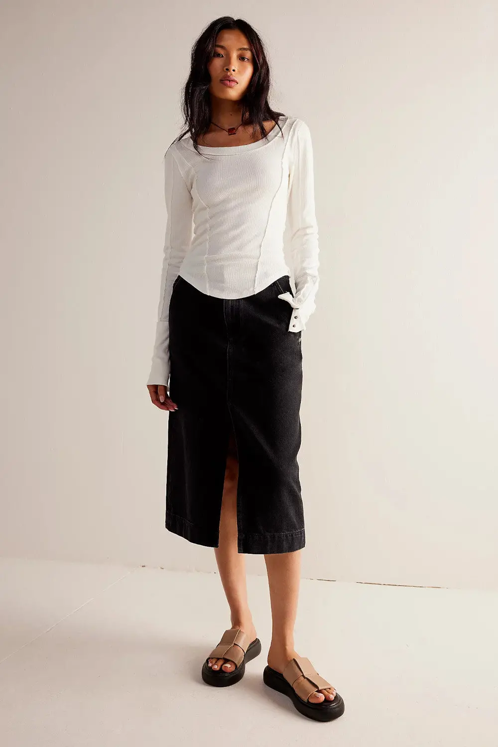 Free People We The Free Wild Roses Midi Skirt In Black 1