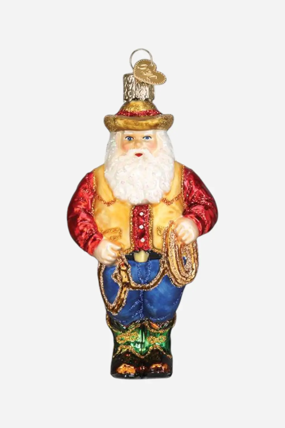 Western Santa Glass Ornament 1