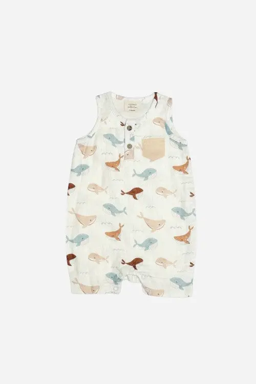 Viverano Whales Henley Baby Short Romper 1