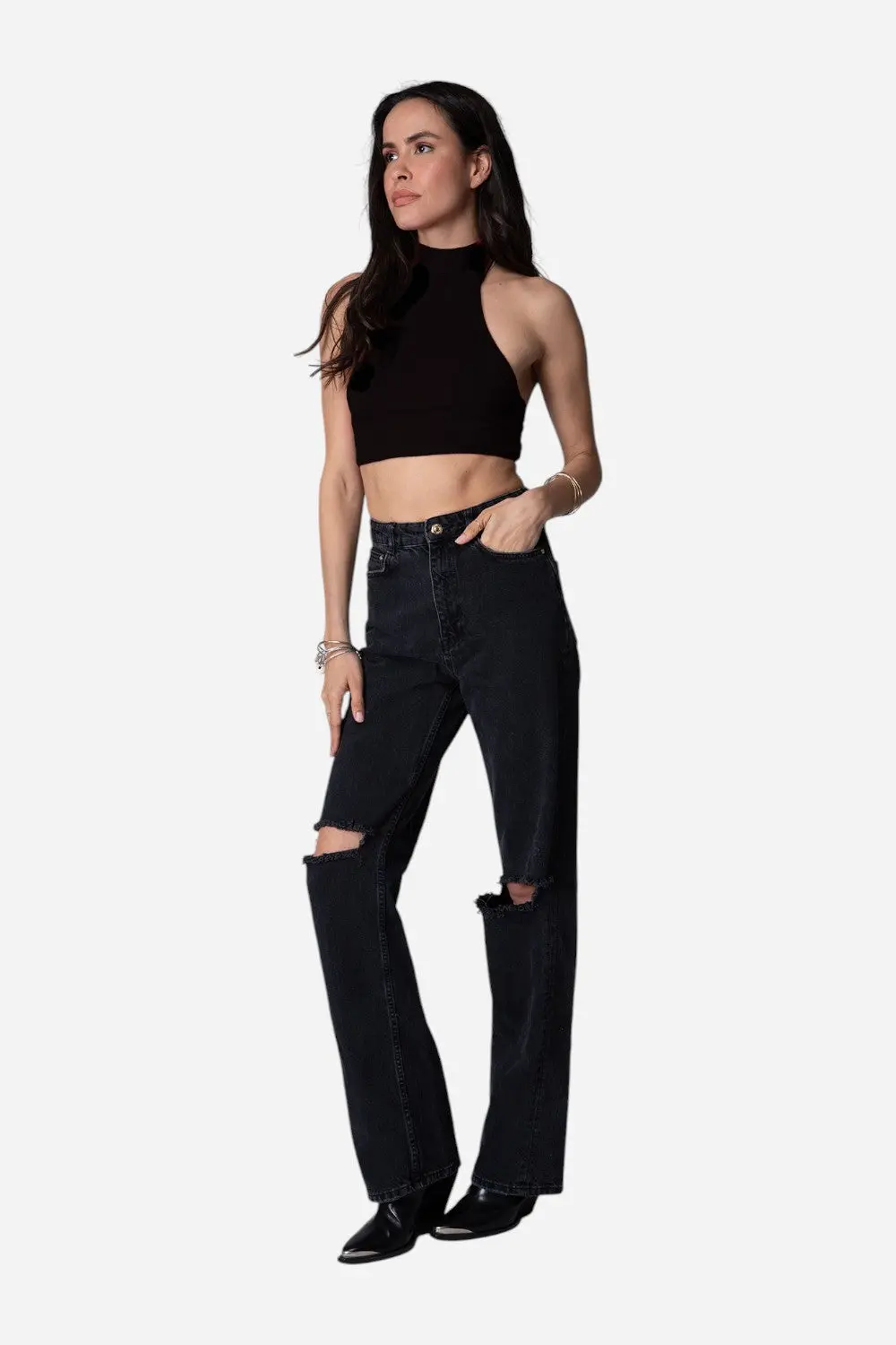 Stillwater Wide Rib Halter Top In Black 1