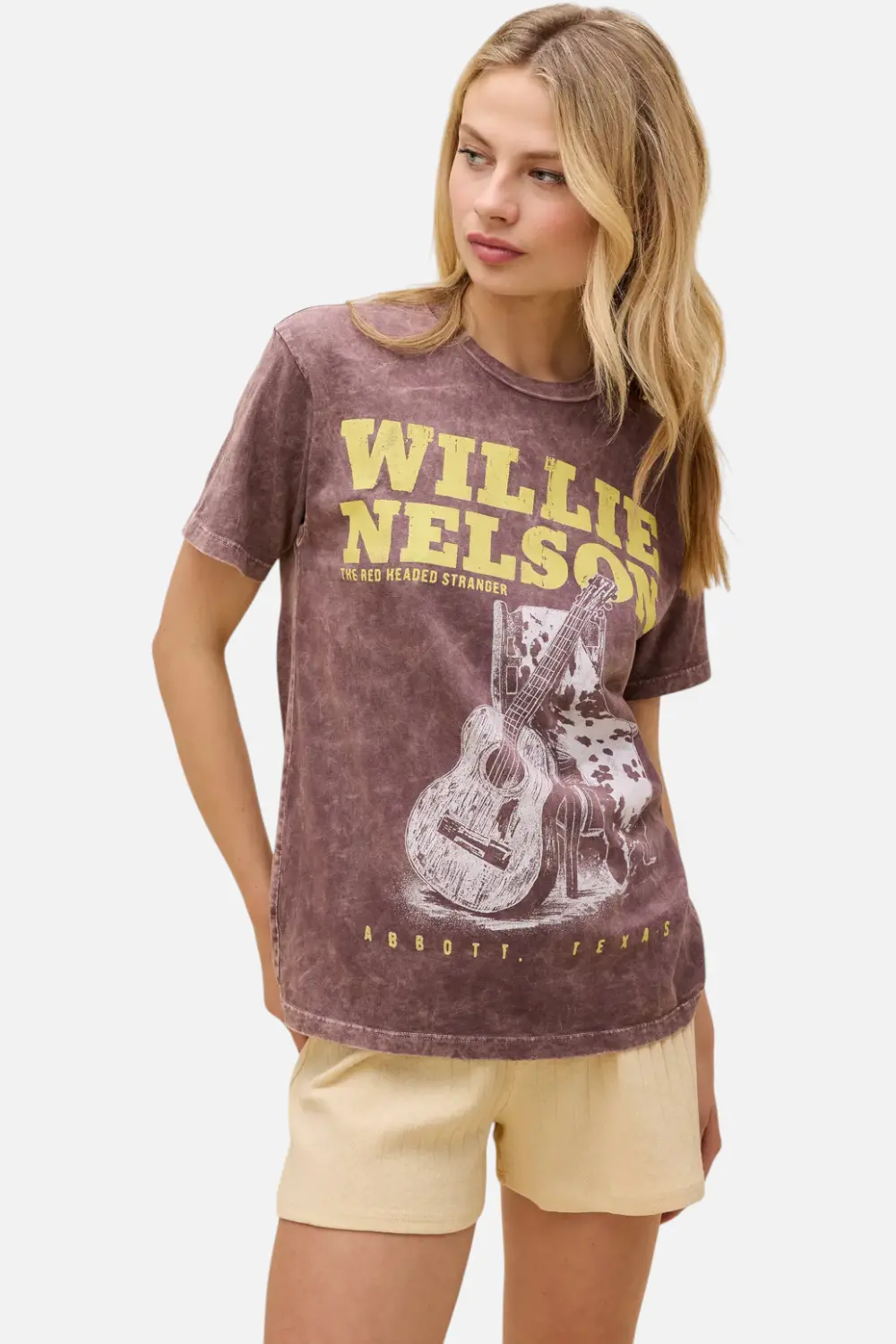 Daydreamer La Willie Nelson Red Headed Stranger Weekend Tee In Brown Stone Acid Wash 1
