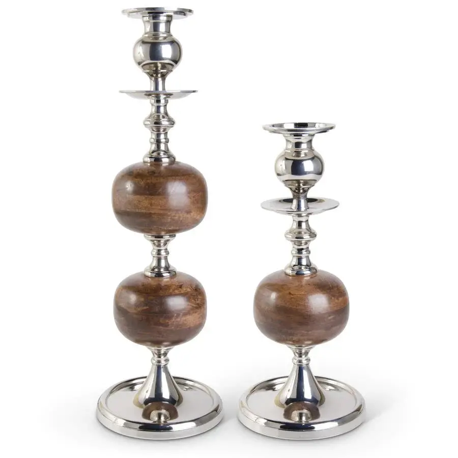 Wood/Silver Candleholders S/2 1