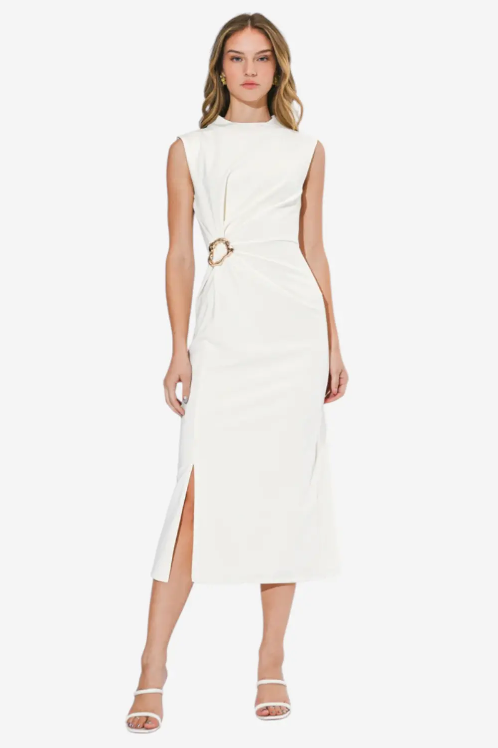 Adelyn Rae Lydia Twist Waist Midi Dress In Ivory 1