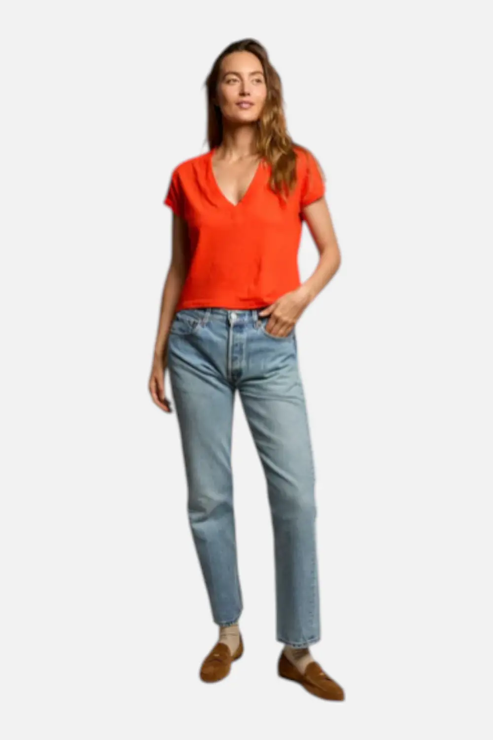 Perfect White Tee Alanis V Neck Tee In Tomato 1