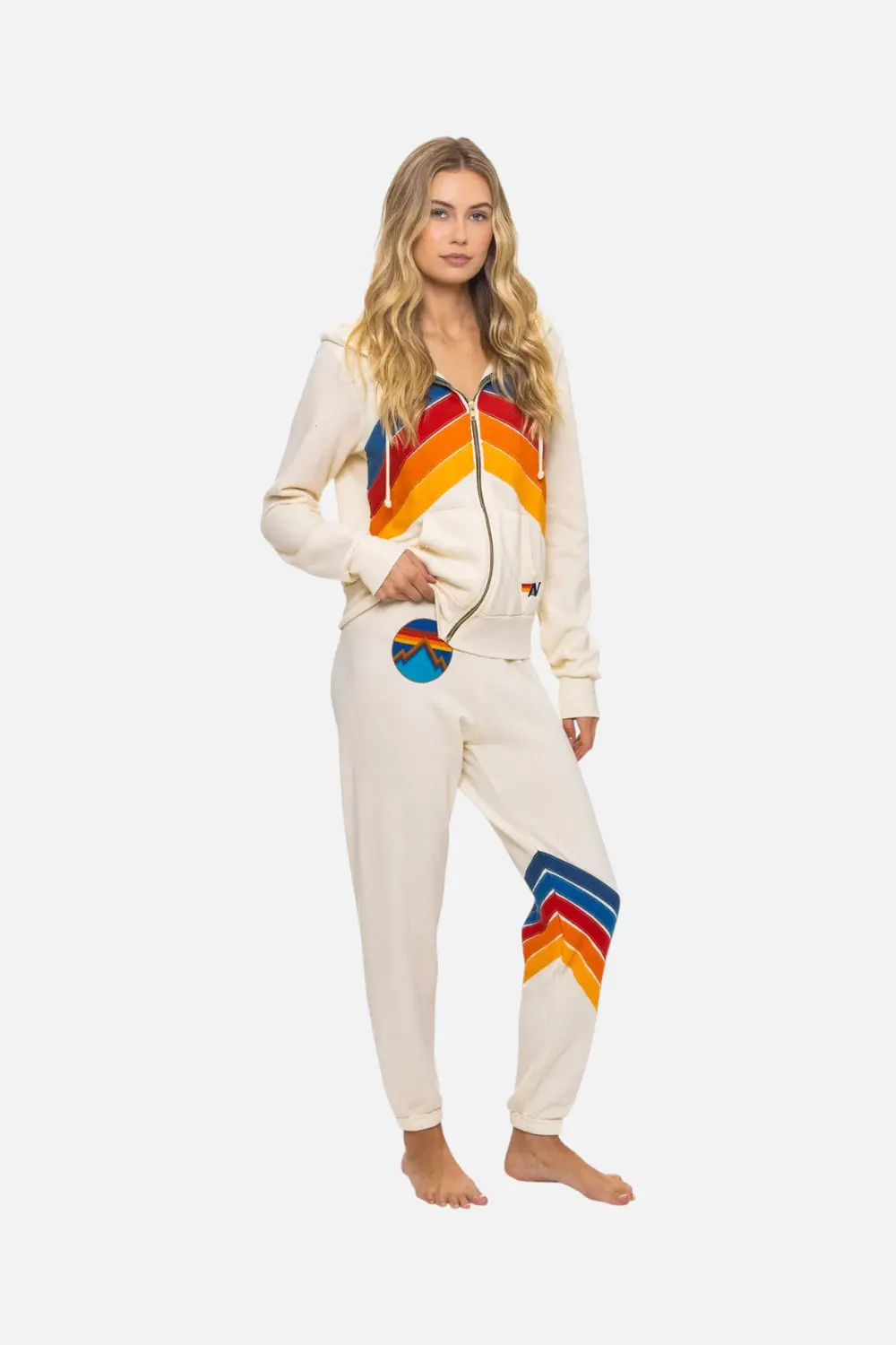 Aviator Nation Women's All Seasons Circle Chevron Sweatpant In Vintage White 1
