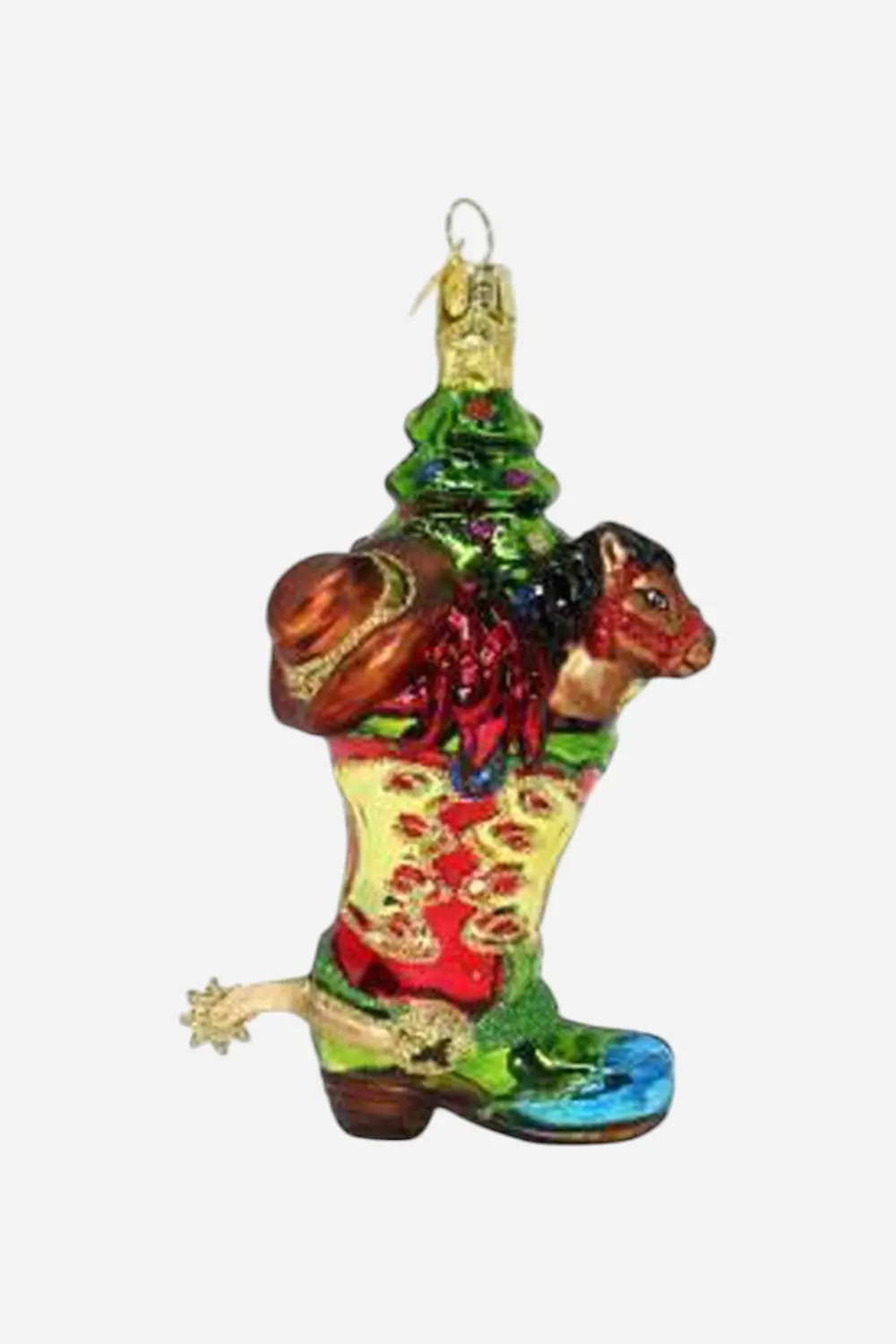 Western Boot With Christmas Tree Glass Ornament 1