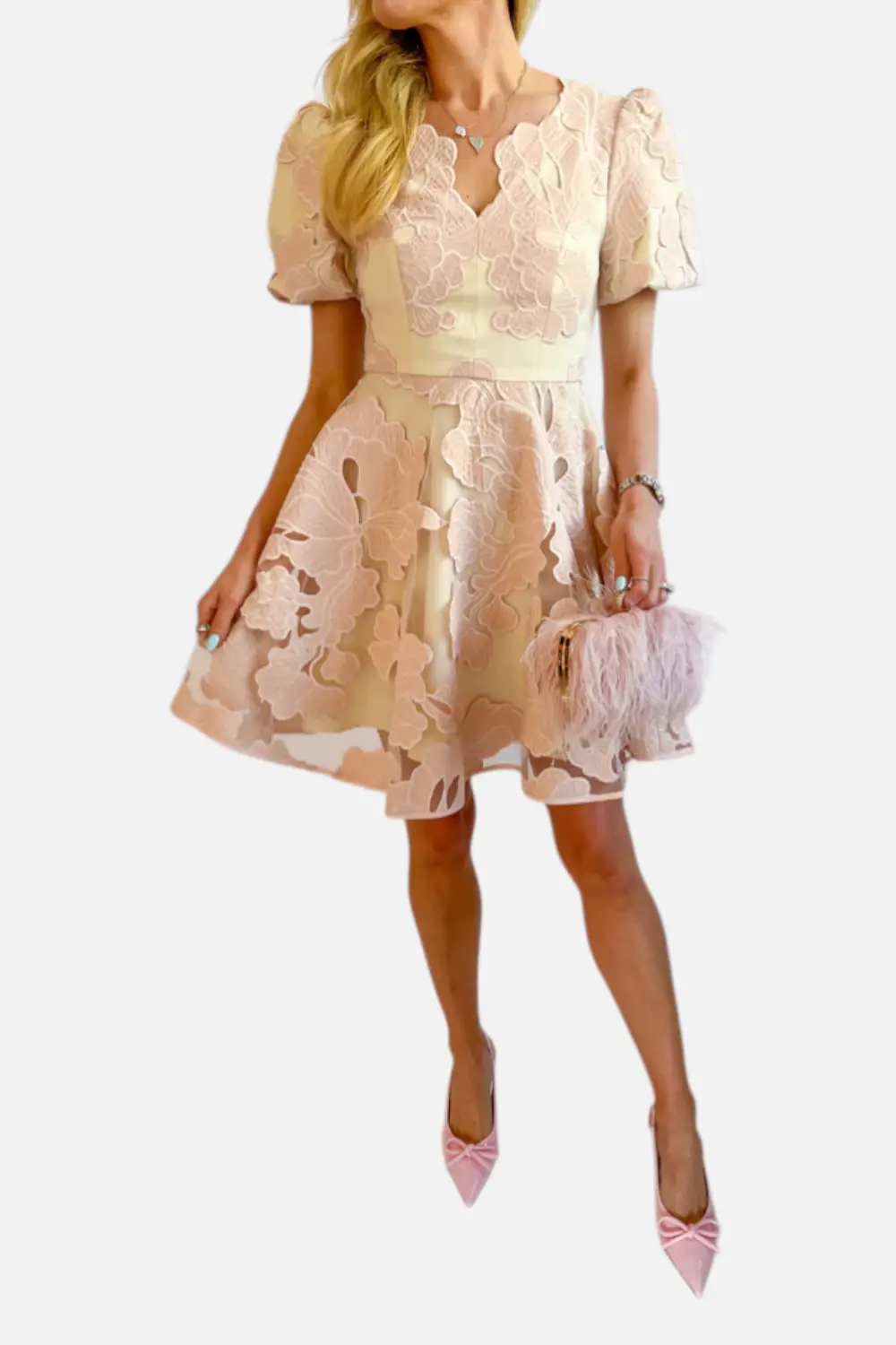 Adelyn Rae Ariana Bubble Sleeve Mini Dress In Blush 1