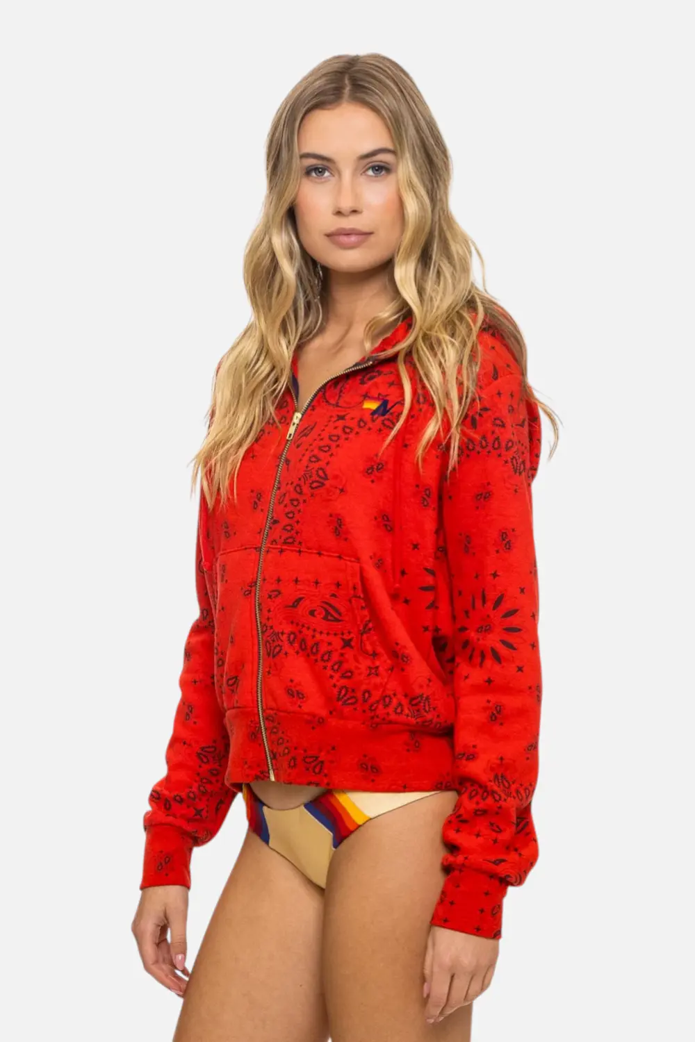 Aviator Nation Bandana Zip Hoodie In Flash Red 1