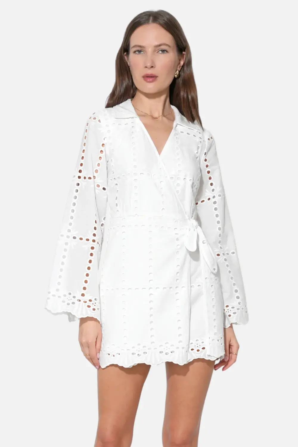 Adelyn Rae Women's Bella Wrap Eyelet Mini Dress In White 1