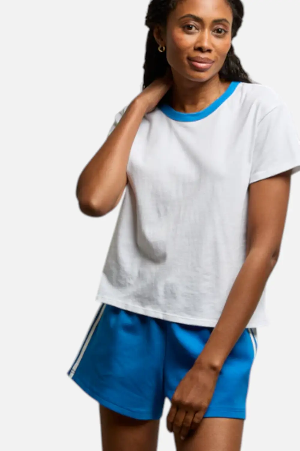 Perfect White Tee Billie Short Sleeve Ringer Tee In White & Cobalt Blue 1