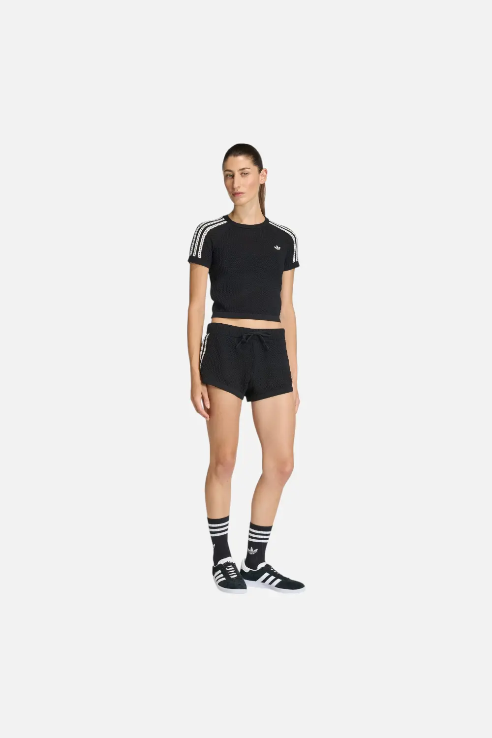 Adidas Knitted Crochet Cali Tee In Black 1
