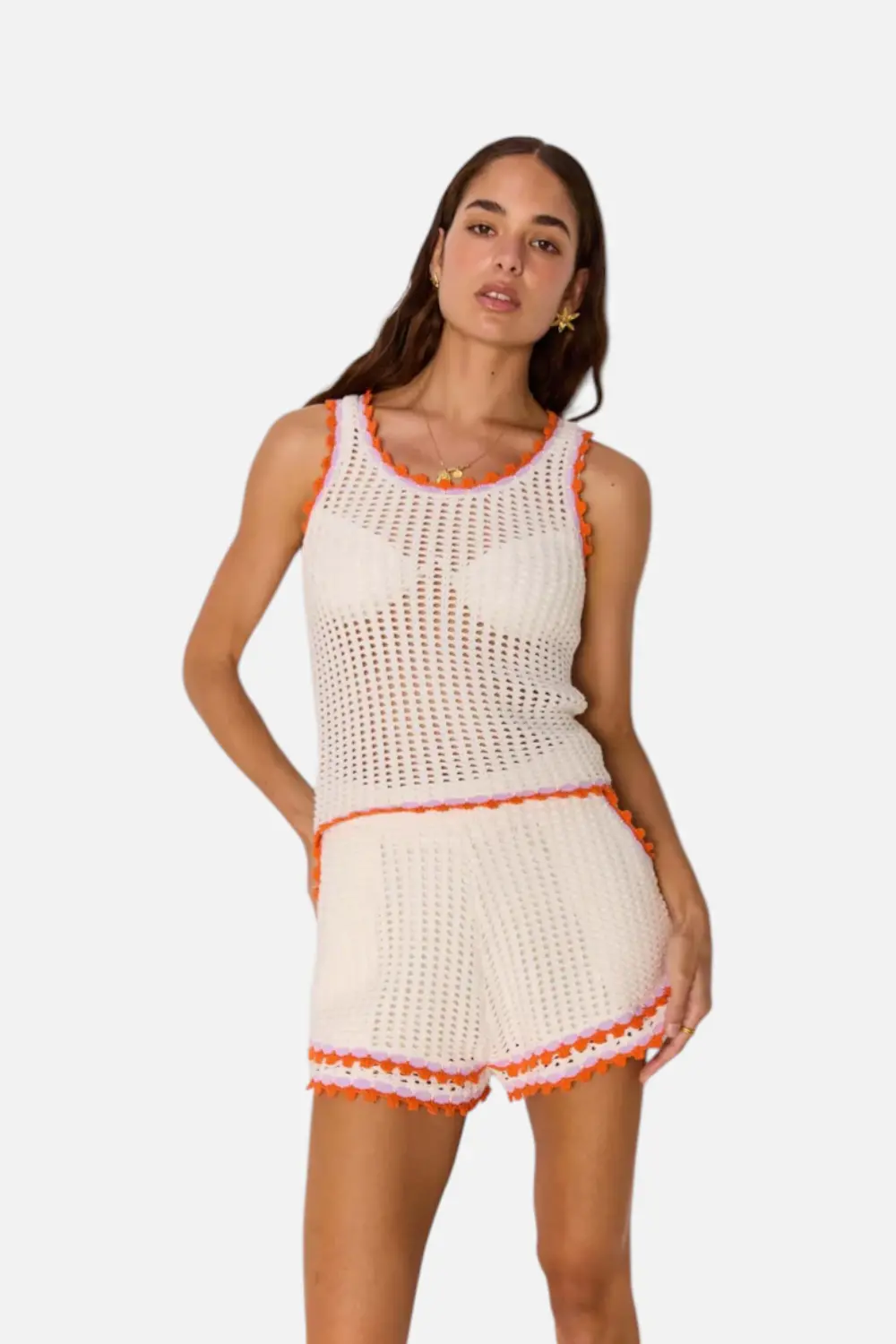Minkpink Women's Cali White Cotton Knit Top With Scallop Contrast Edge 1