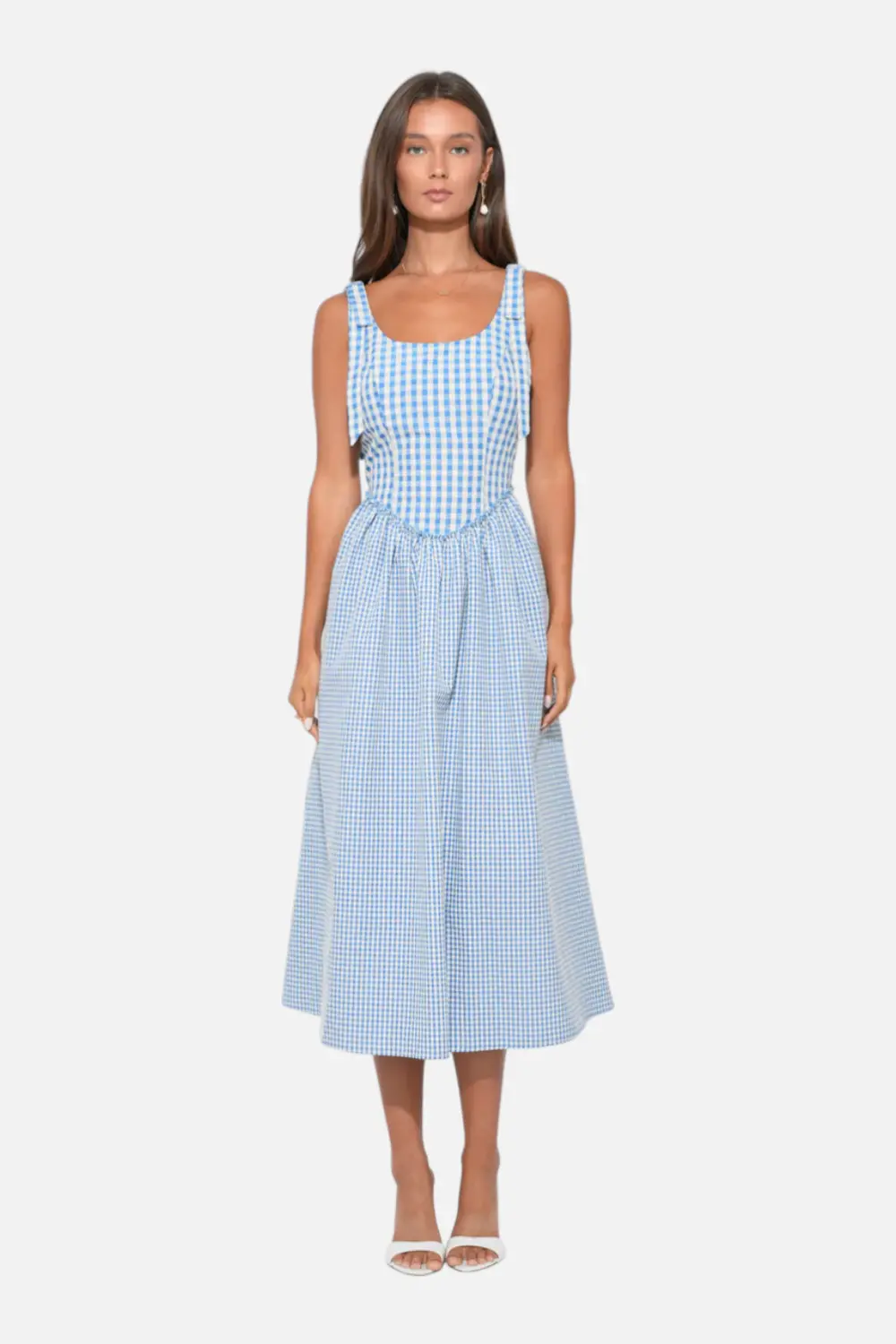 Adelyn Rae Camila Bow Straps Gingham Midi Dress 1