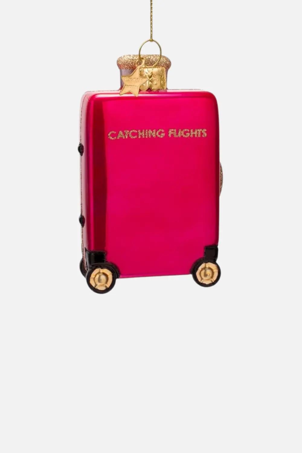 Glass Catching Flights Suitcase Raspberry Pink Ornament 1