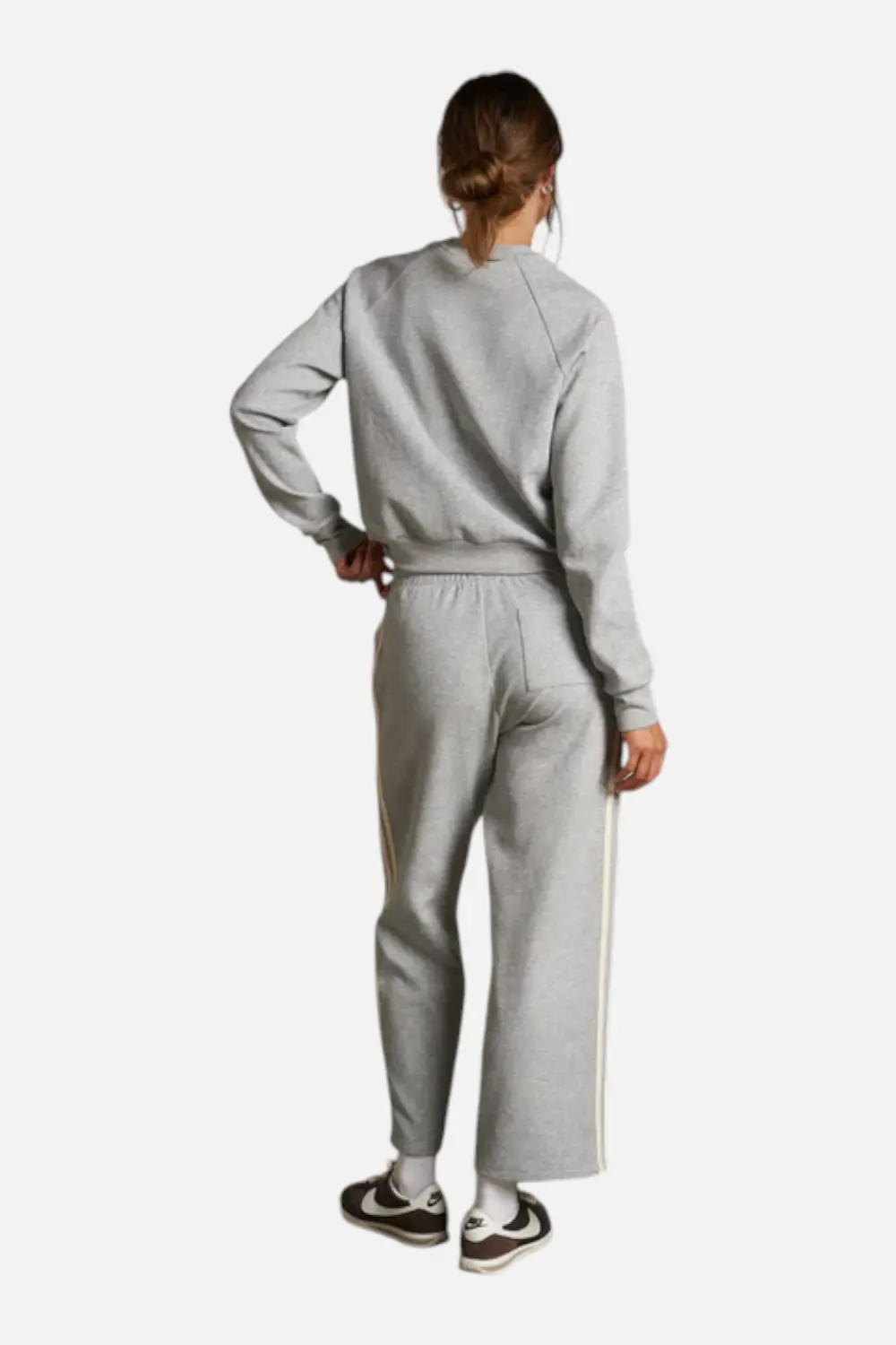 Perfect White Tee Women's Claud Cropped Travel Pant With Stripes In Heather Grey 3