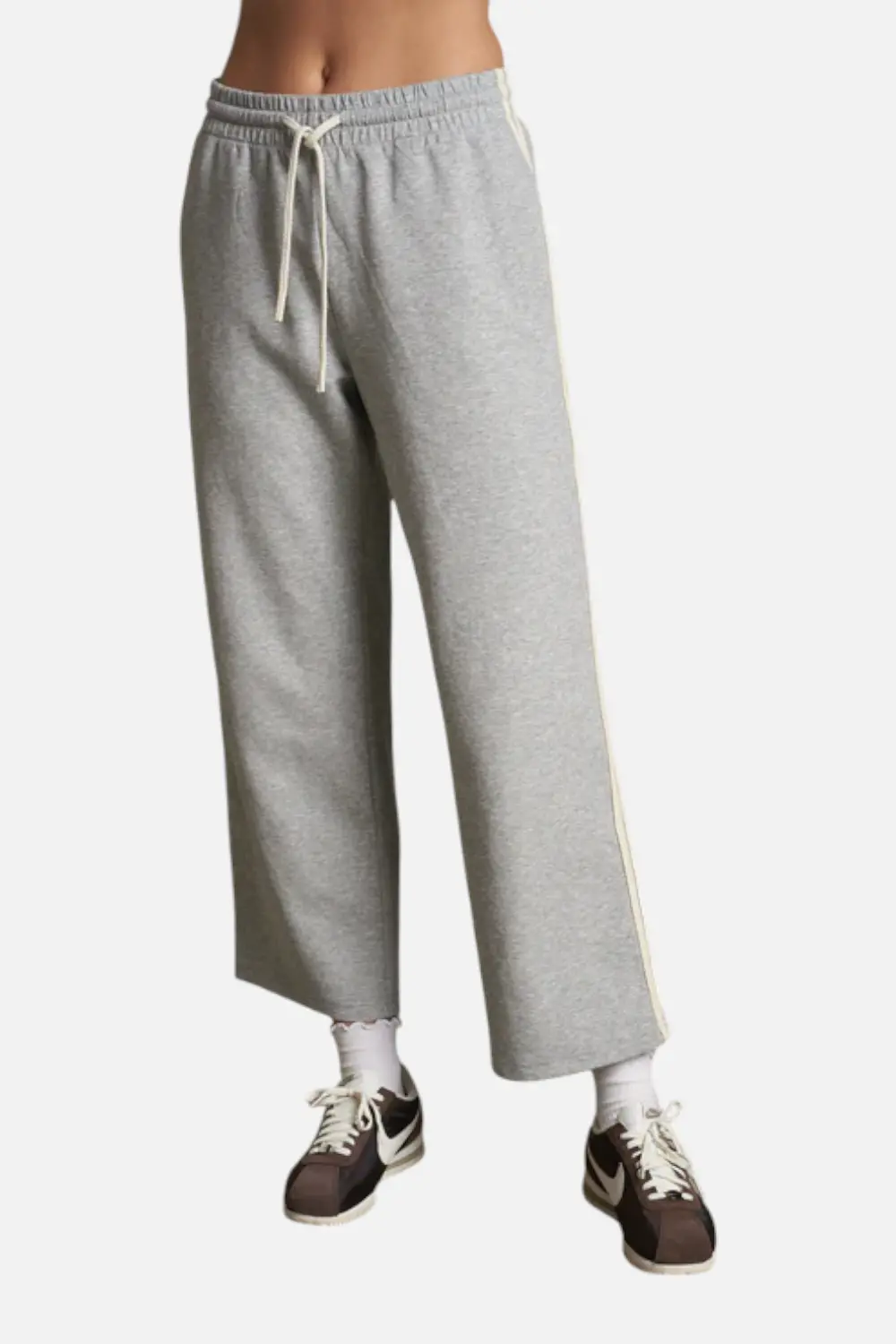 Perfect White Tee Women's Claud Cropped Travel Pant With Stripes In Heather Grey 1