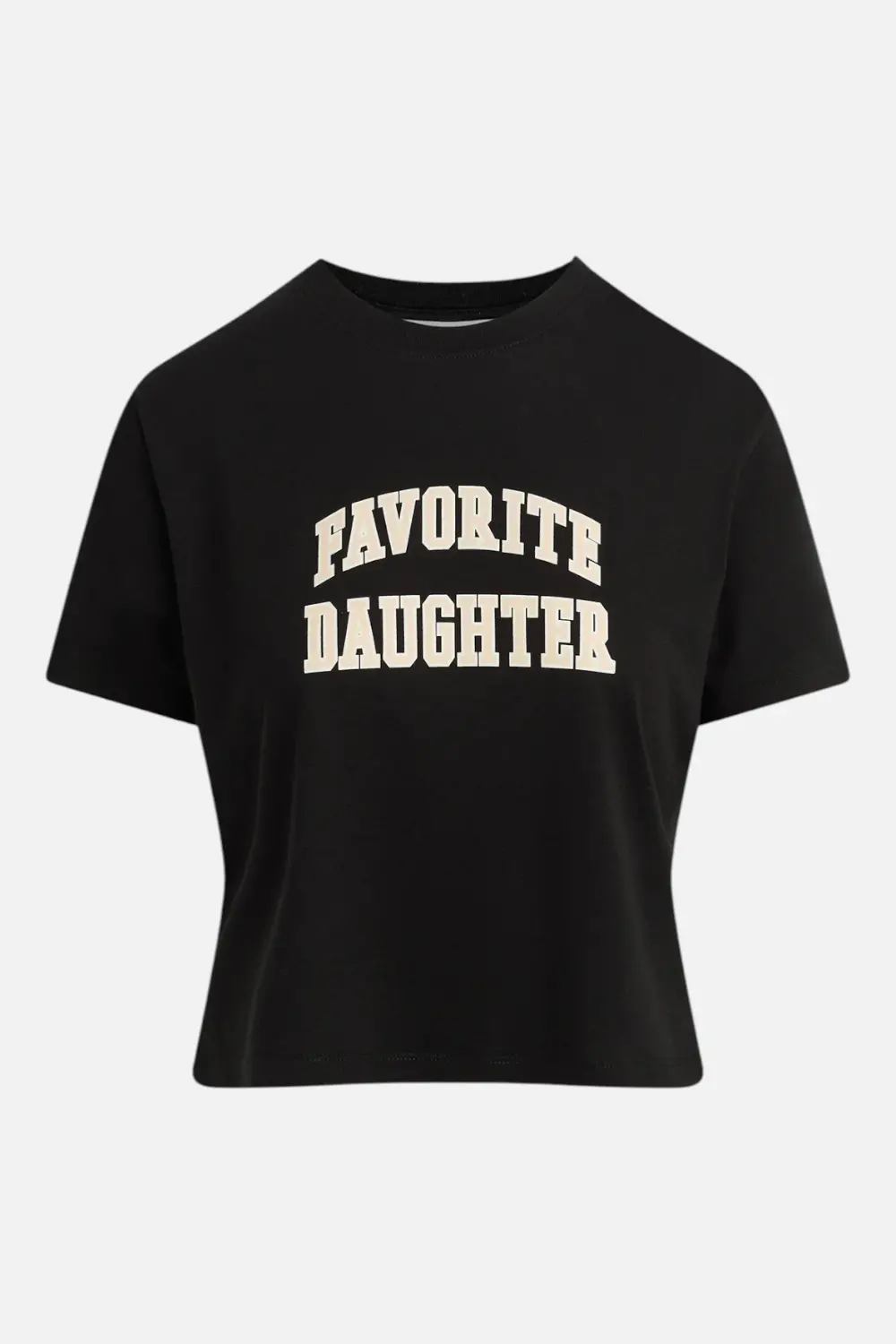 Favorite Daughter Crop Collegiate Tee In Black & Pale Pink 1