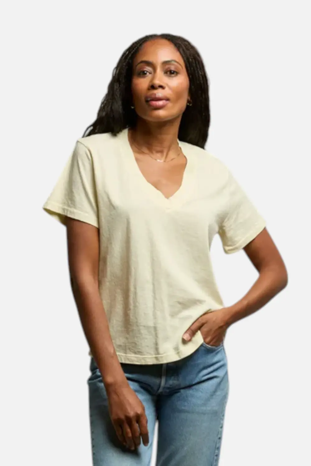 Perfect White Tee Hendrix Boxy V Neck In Custard 1