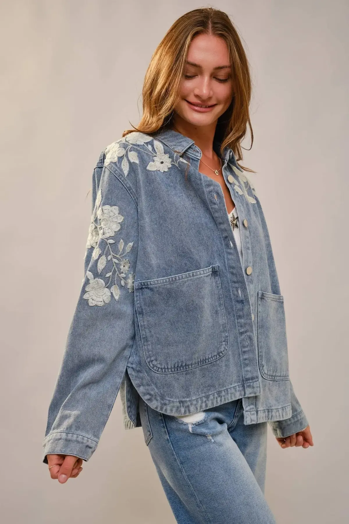 Denim Floral Work Jacket 1