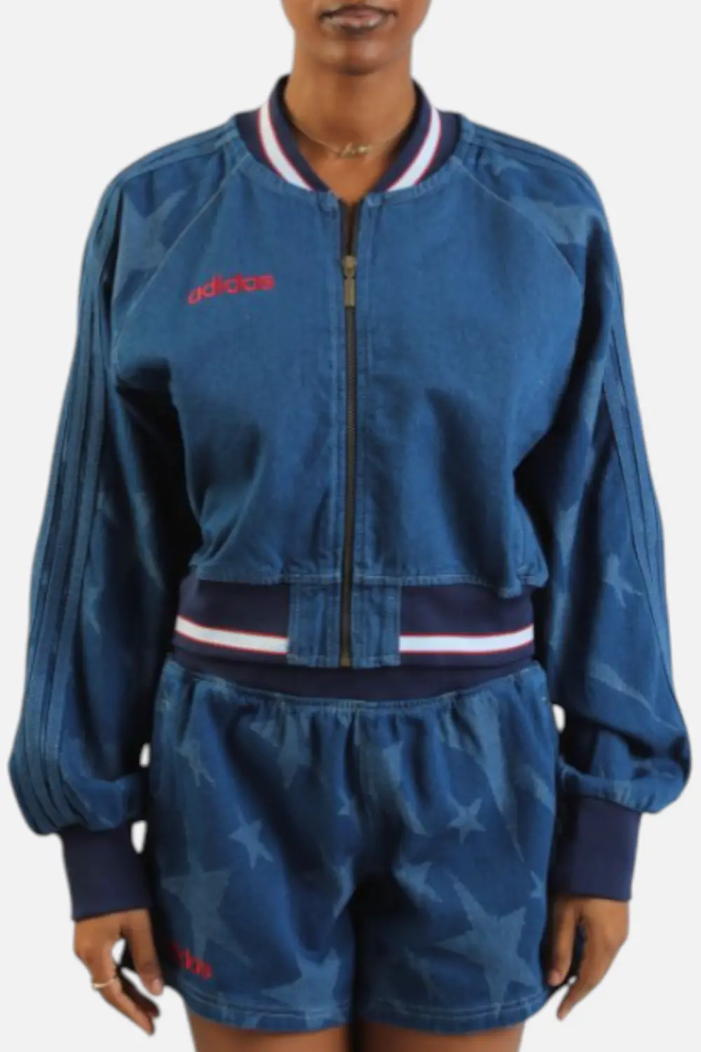 Adidas Women's Denim Varsity Bomber Jacket 1